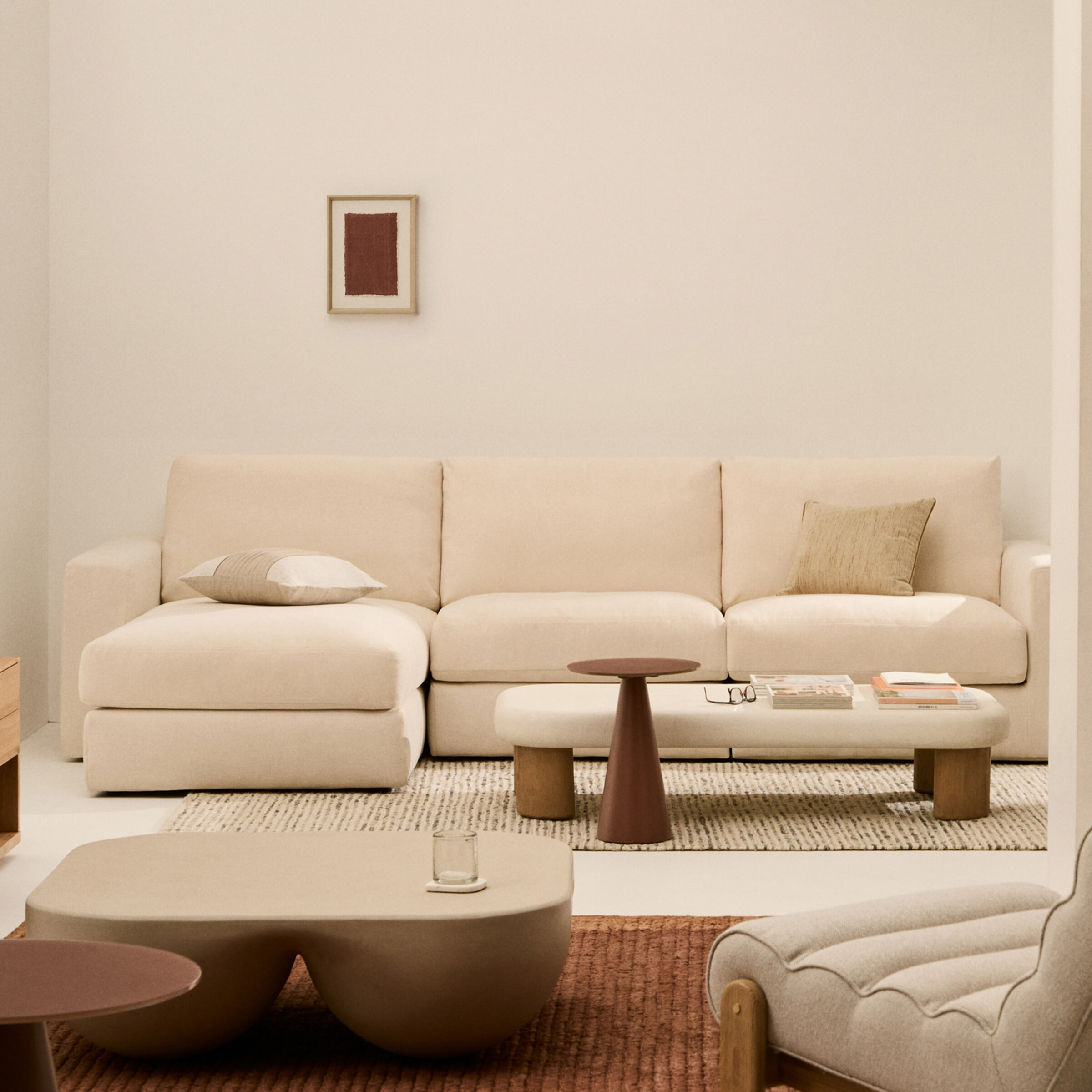 Kave Home 4-zits Loungebank 'Alea' kleur Ecru