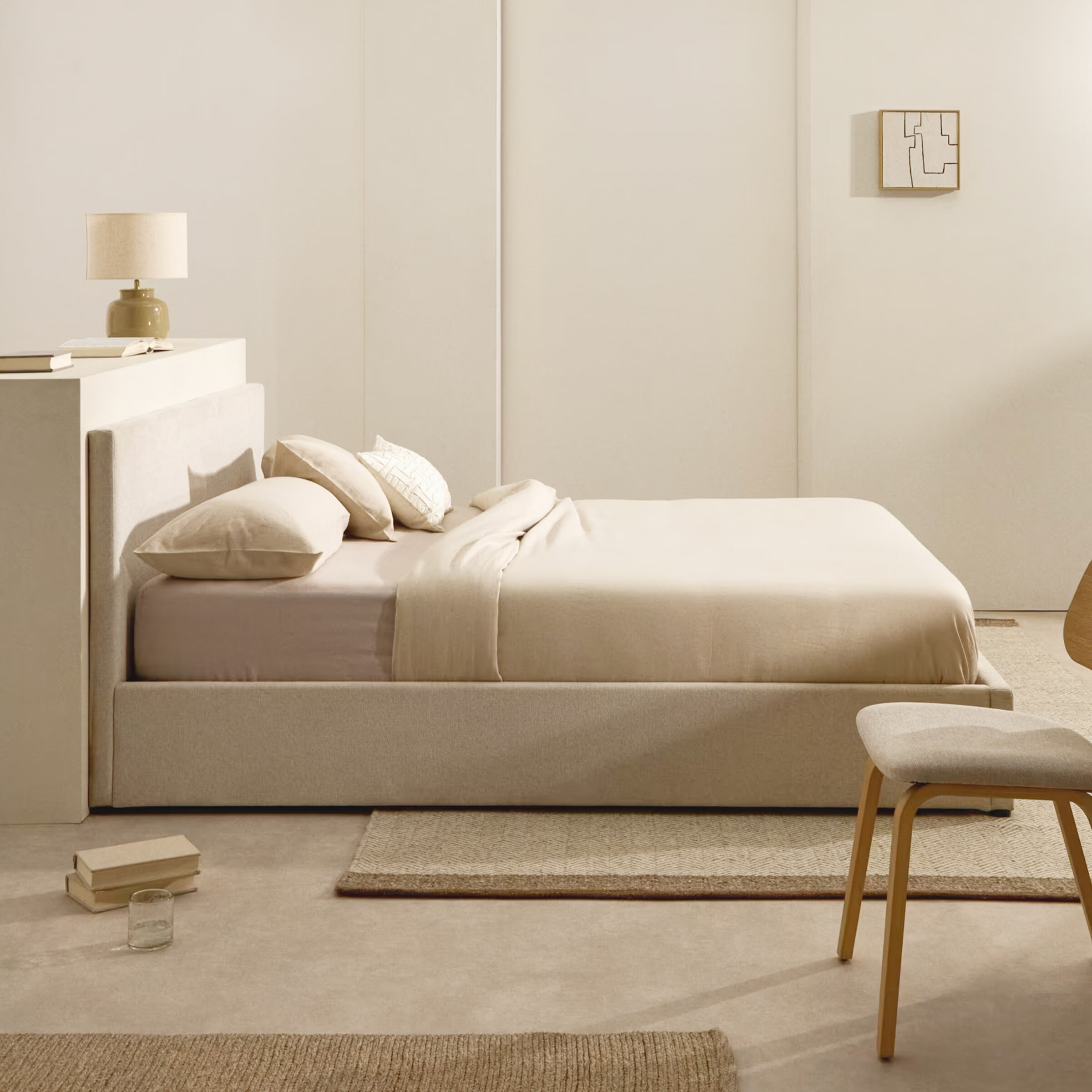 Kave Home Bed 'Nahiri' Chenille, kleur Beige