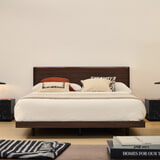 Kave Home Bed 'Norlen' Incl. hoofdbord met LED-verlichting, Walnootfineer, 160 x 200cm