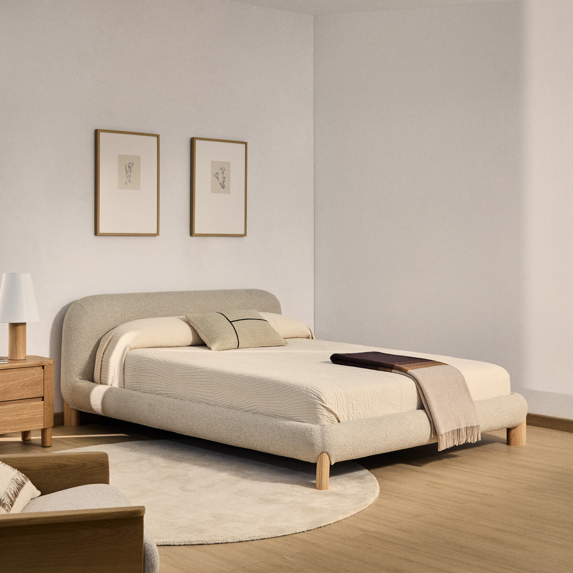 Kave Home Bed 'Odina' Bouclé, kleur Ecru/Naturel