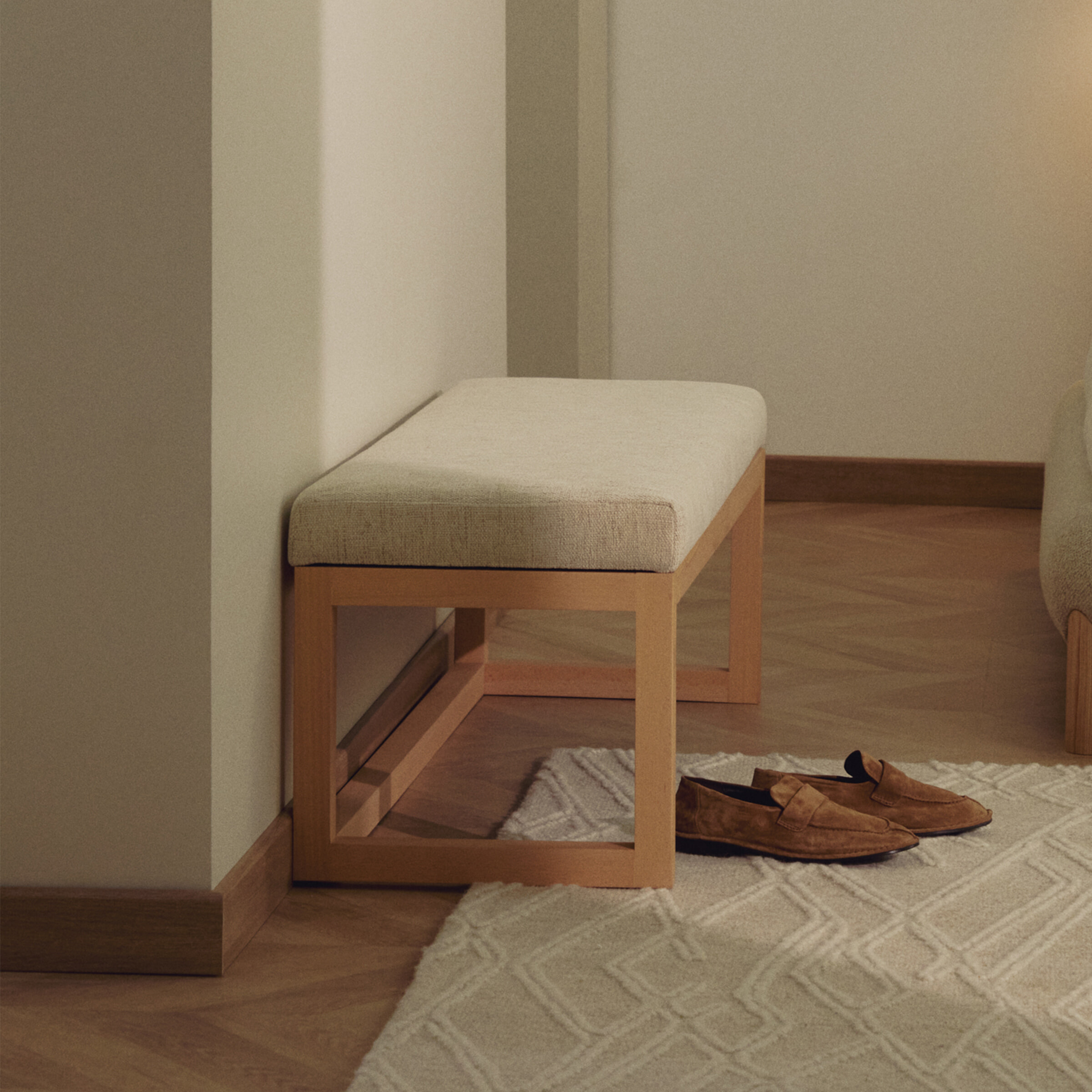 Kave Home Bankje 'Loya' Chenille en beukenhout, 128cm