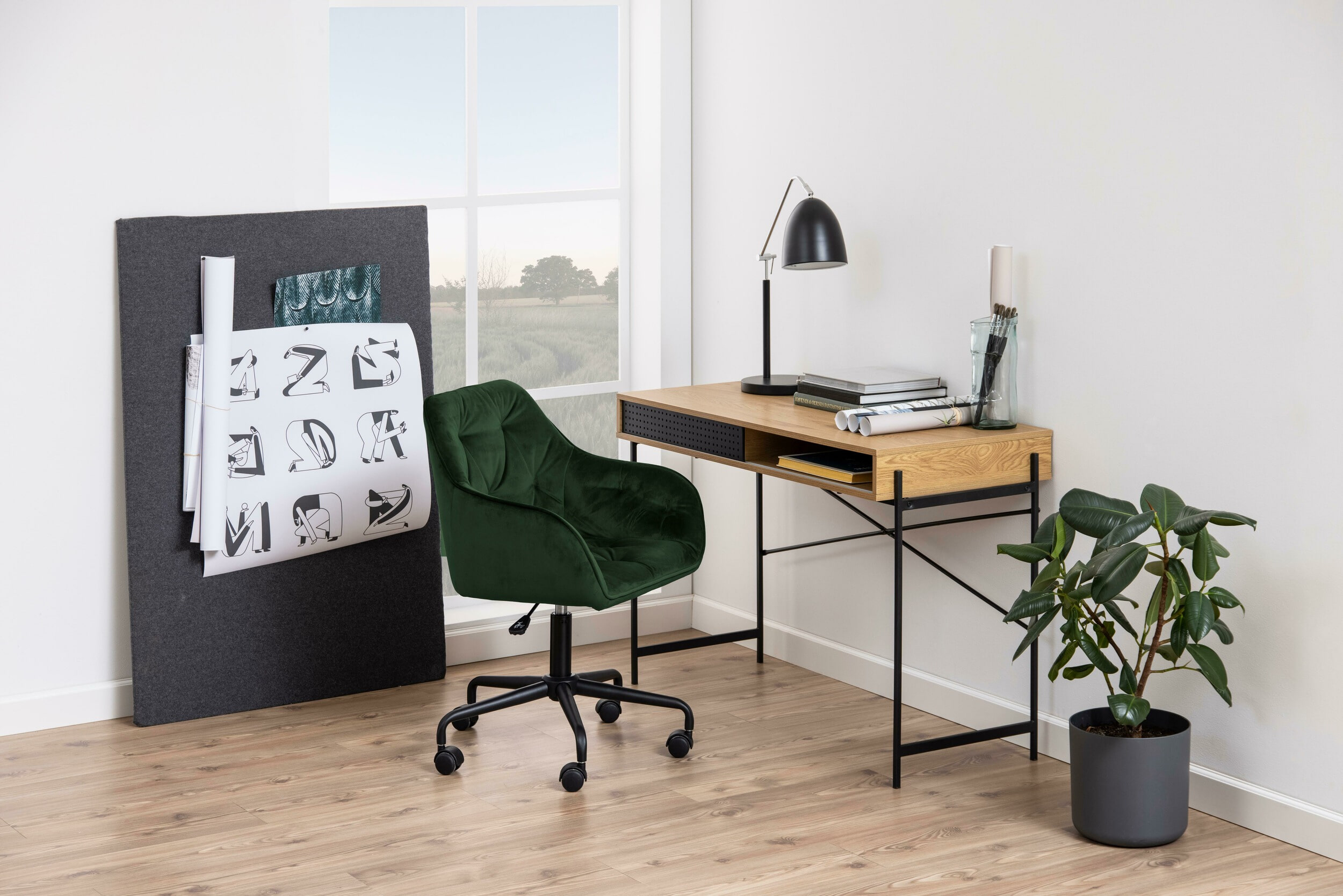 Bendt Bureaustoel 'Loren' Velvet, kleur Forest Green