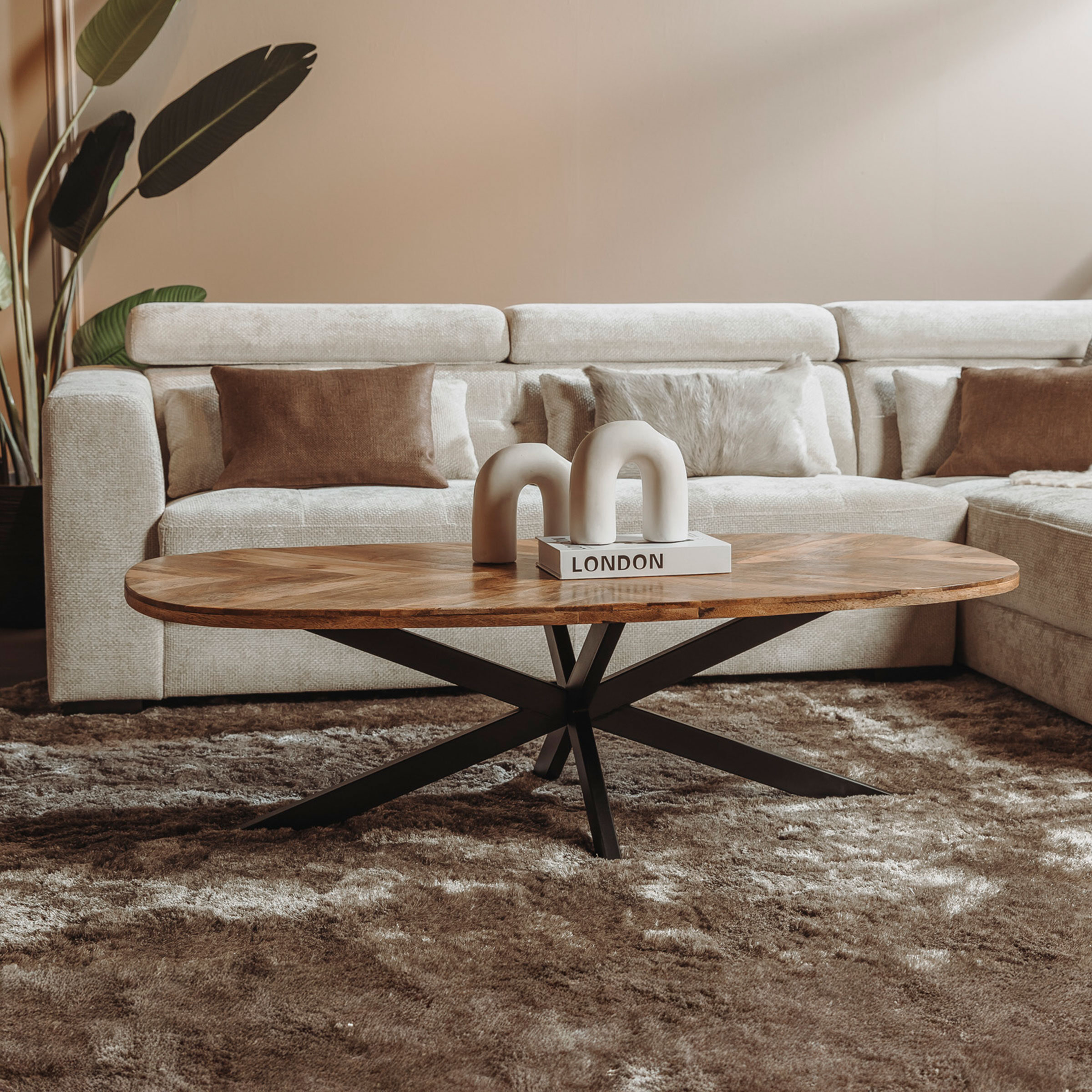 Tower Living Deens Ovale Salontafel 'Silvi' Mangohout, 130 x 70cm, kleur Naturel