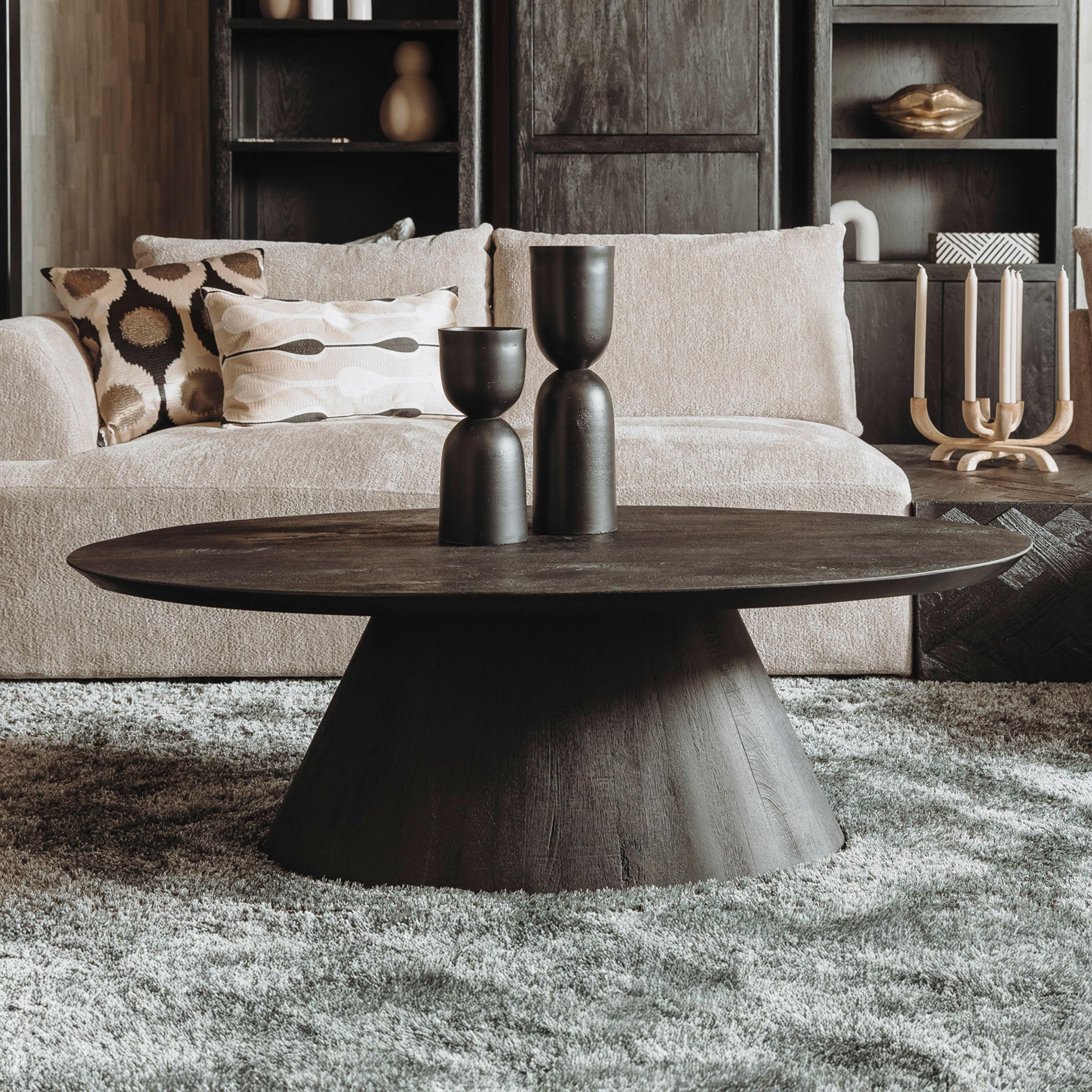 Tower Living Ovale Salontafel 'Premana' Mangohout, 135 x 75cm, kleur Zwart