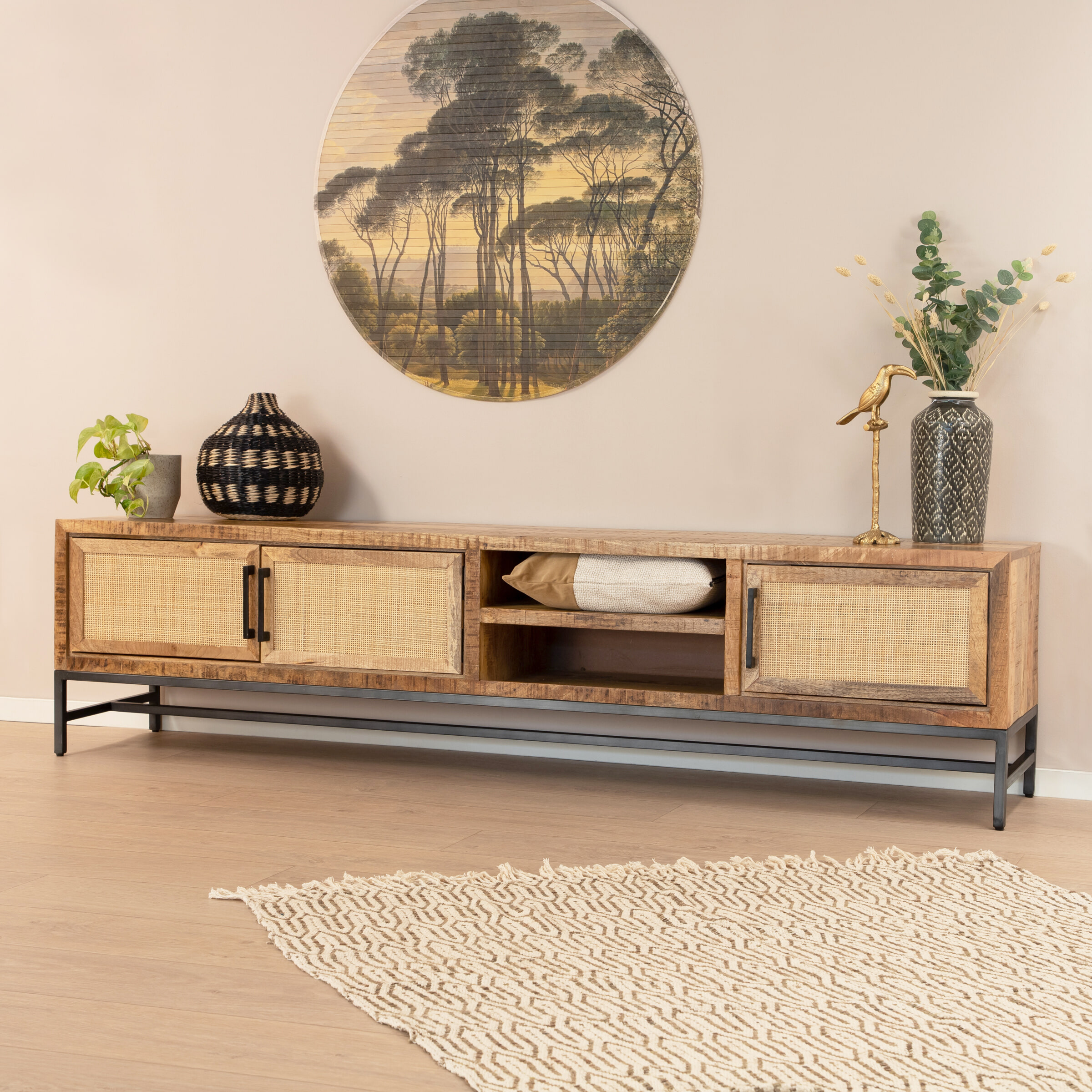 RENEW TV-meubel Carini Hout en Webbing, 200cm - Naturel