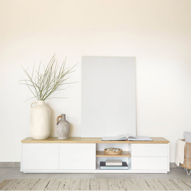 Kave Home TV-meubel 'Abilen' Eiken, 200 x 44cm, kleur Wit