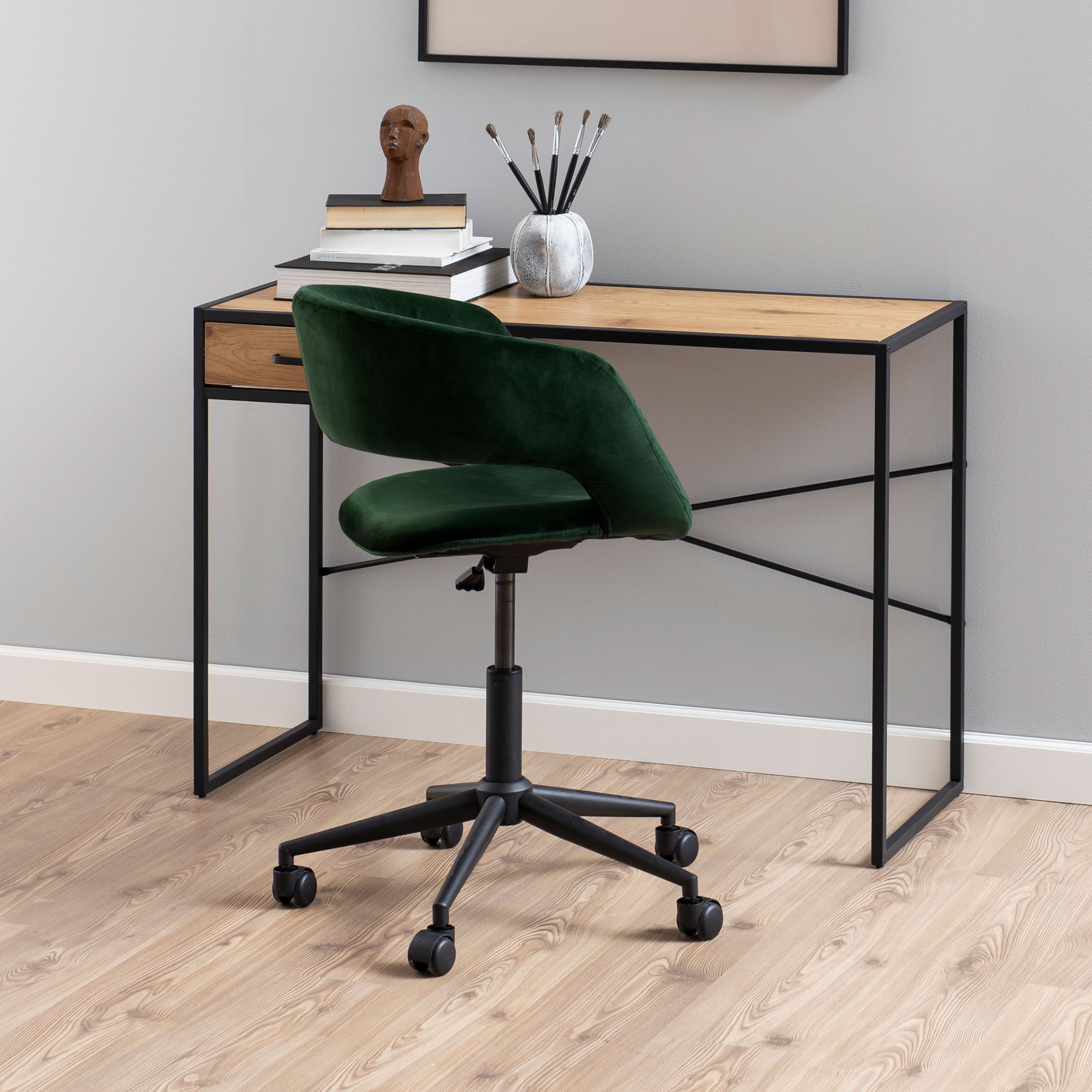 Sohome Bureaustoel 'Larell' Velvet, kleur Forest Green