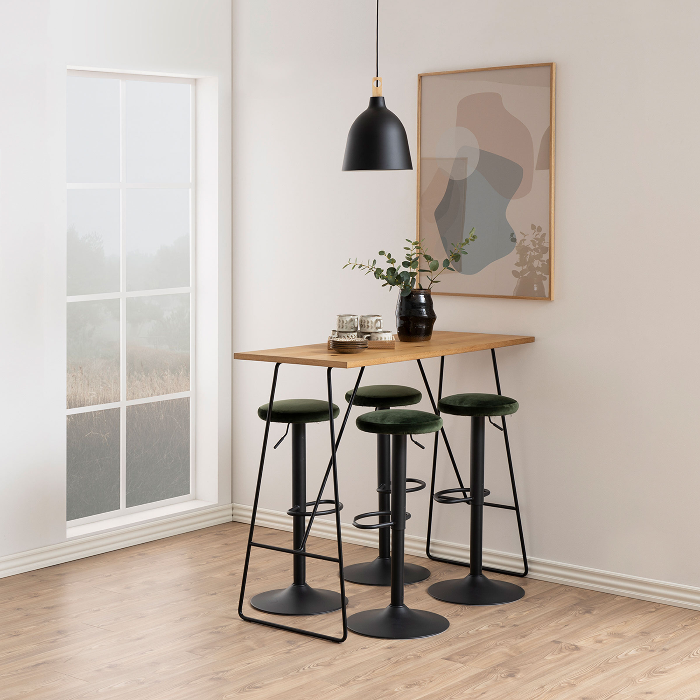 Bendt Barkruk 'Inger' Velvet (zithoogte 62-82cm), kleur Forest Green