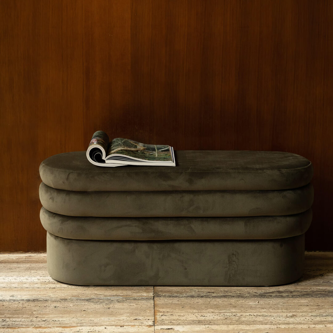 Dutchbone Bankje Aditi Velvet, 93cm - Groen