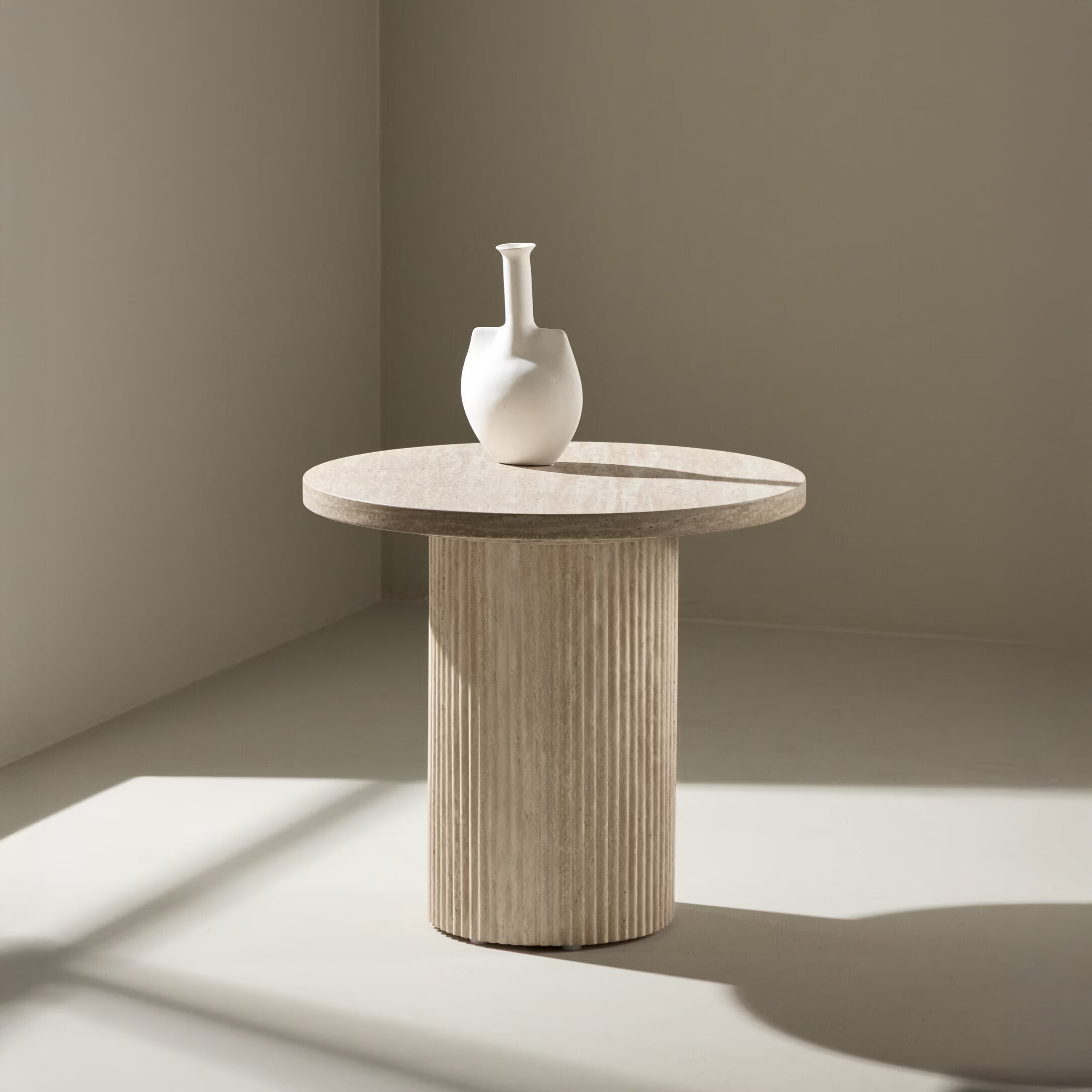 Nohr Ronde Bijzettafel Adrin MDF in Travertinlook, 50cm - Beige