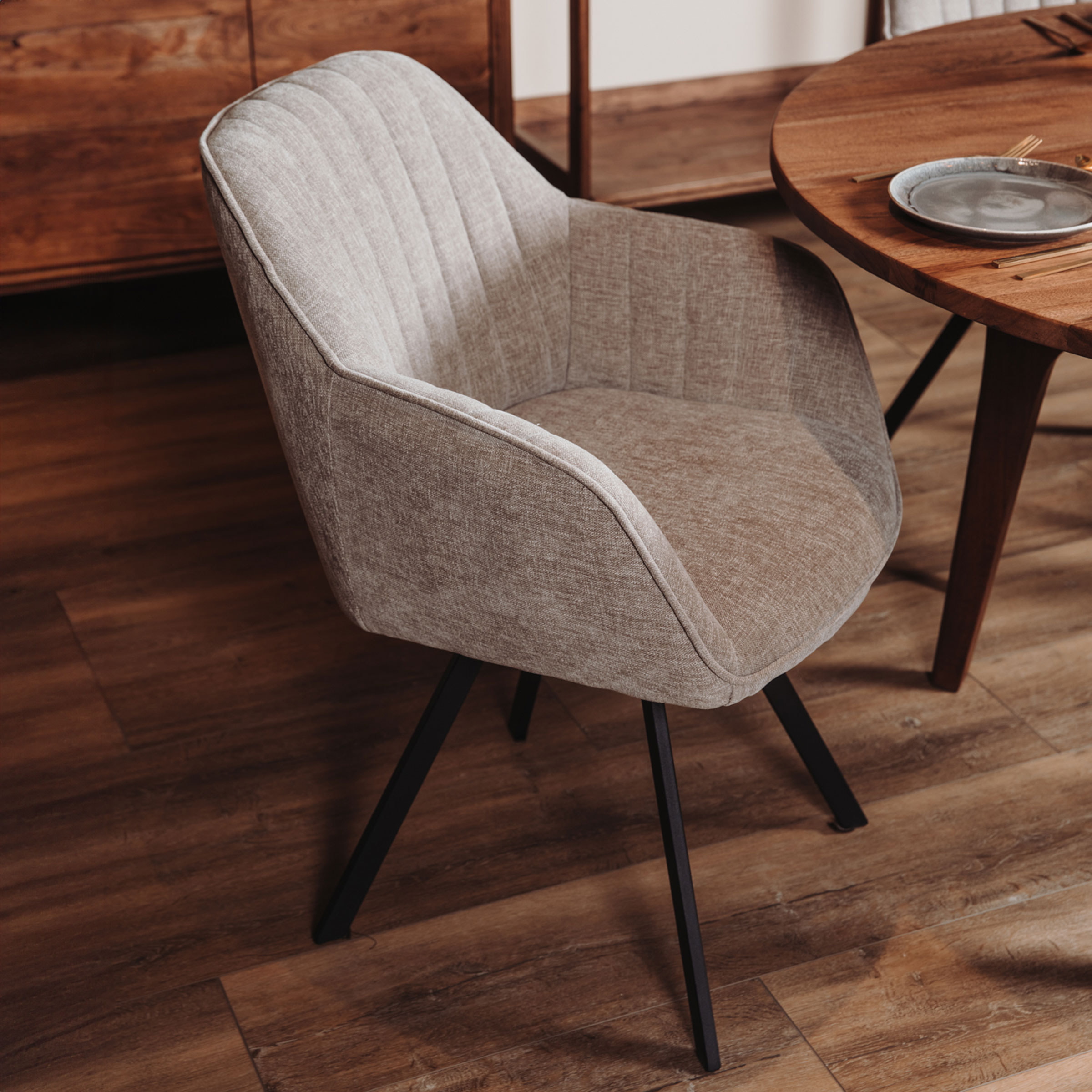 Tower Living Draaibare Eetkamerstoel 'Bruno' kleur Beige/Grijs