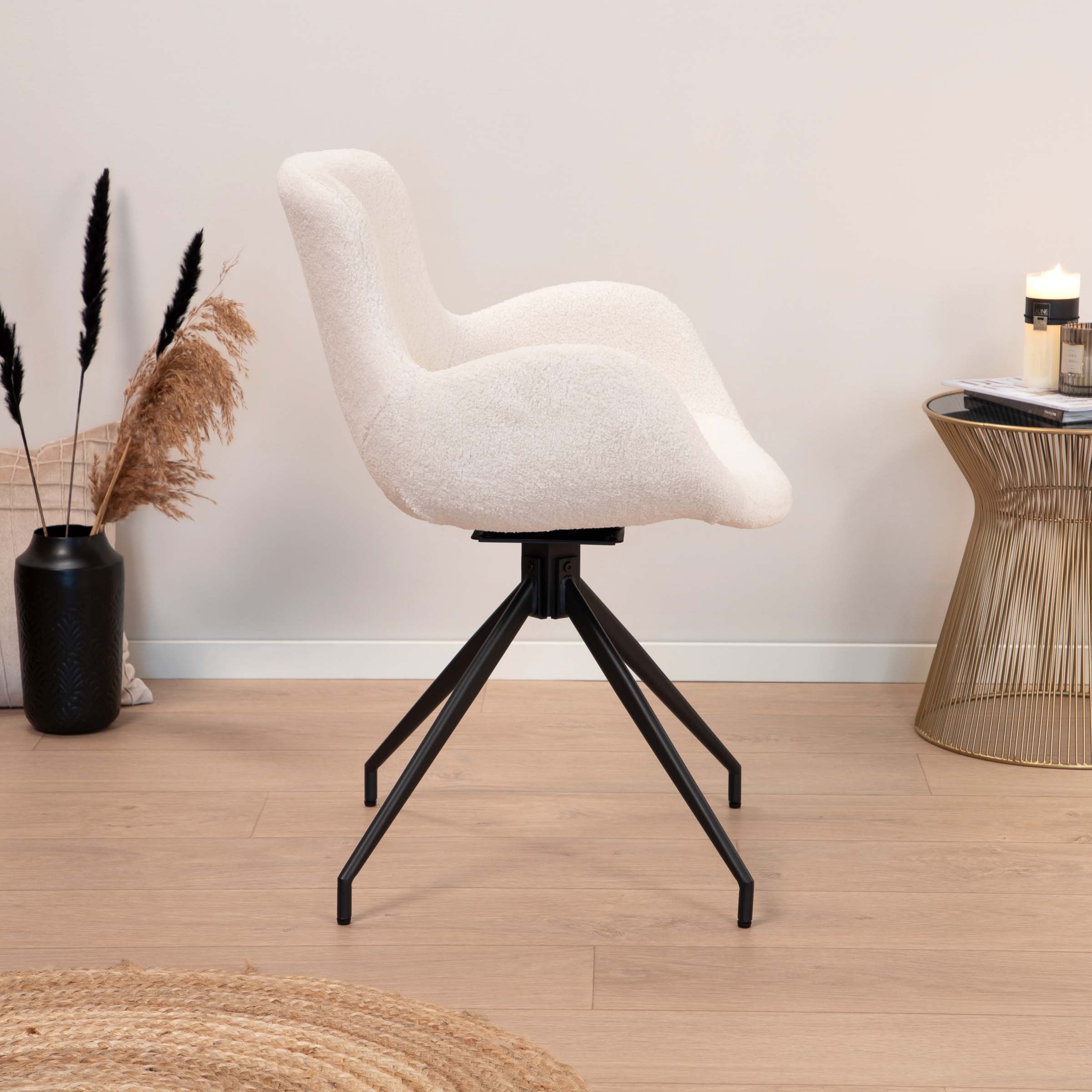 Tower Living Draaibare Eetkamerstoel 'Campo' Teddy, kleur Wit