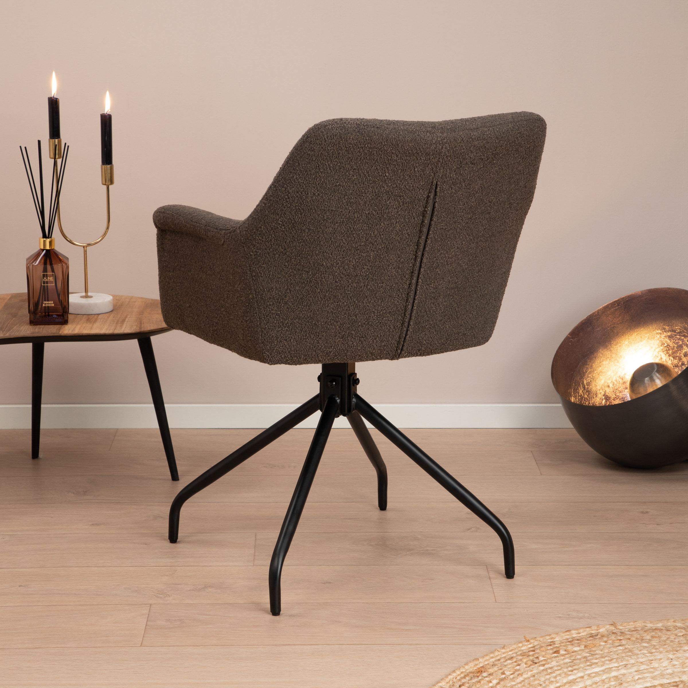 Sohome Draaibare Eetkamerstoel 'Lori' Bouclé, kleur Donkerbruin