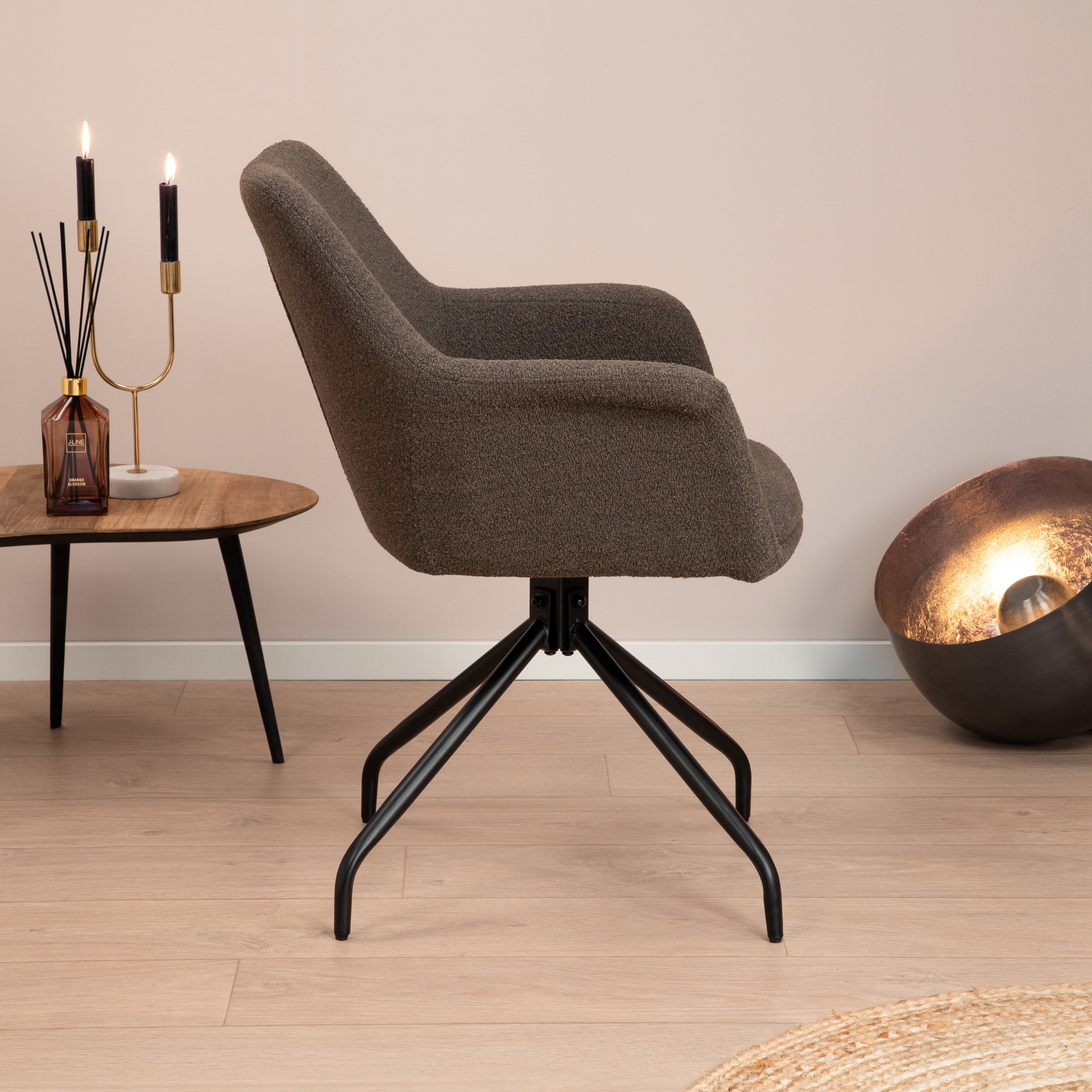 Sohome Draaibare Eetkamerstoel 'Lori' Bouclé, kleur Donkerbruin