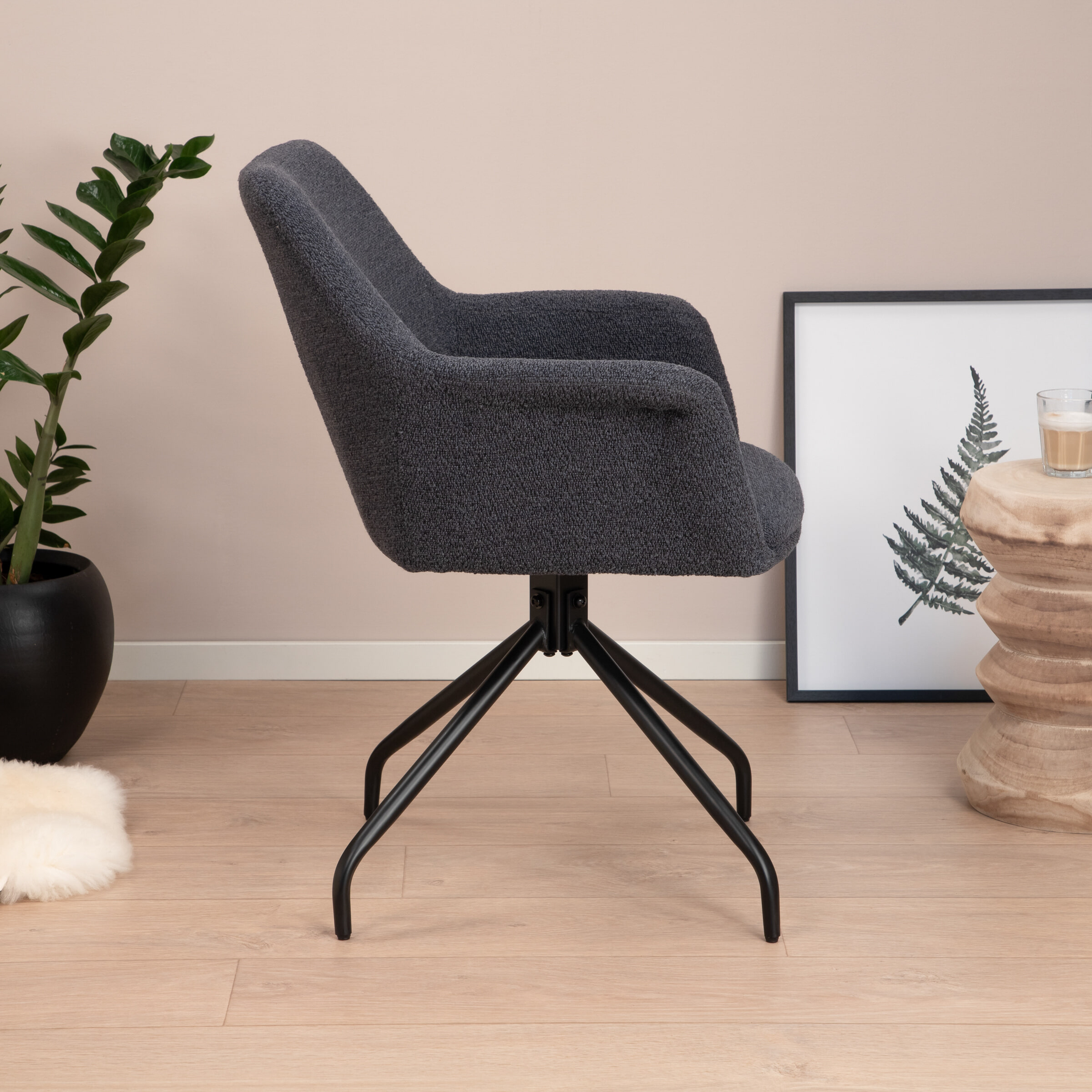 Sohome Draaibare Eetkamerstoel 'Lori' Bouclé, kleur Indigo