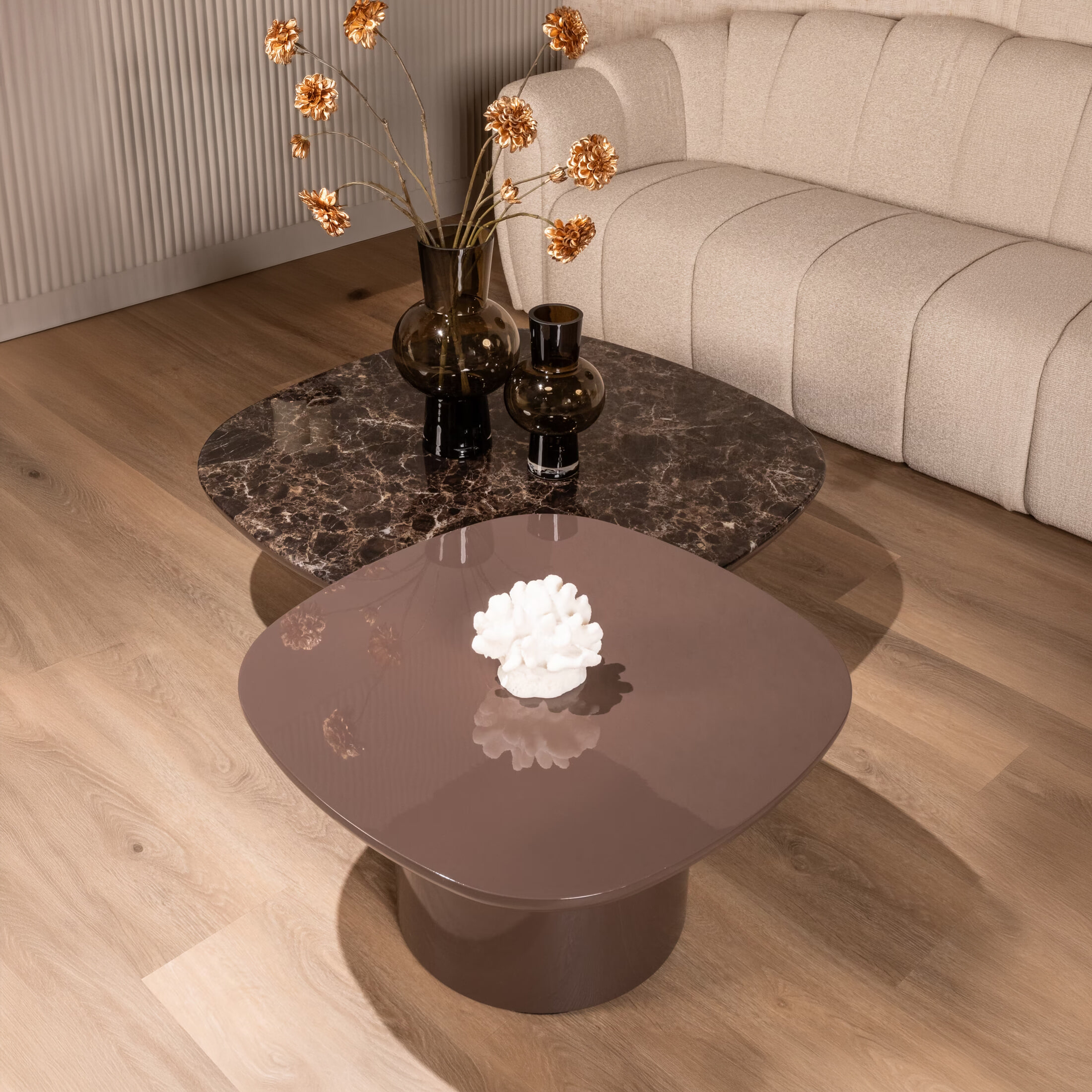 Richmond Salontafel 'Almundi' Keramiek, set van 2 stuks, kleur Chocolat Brown