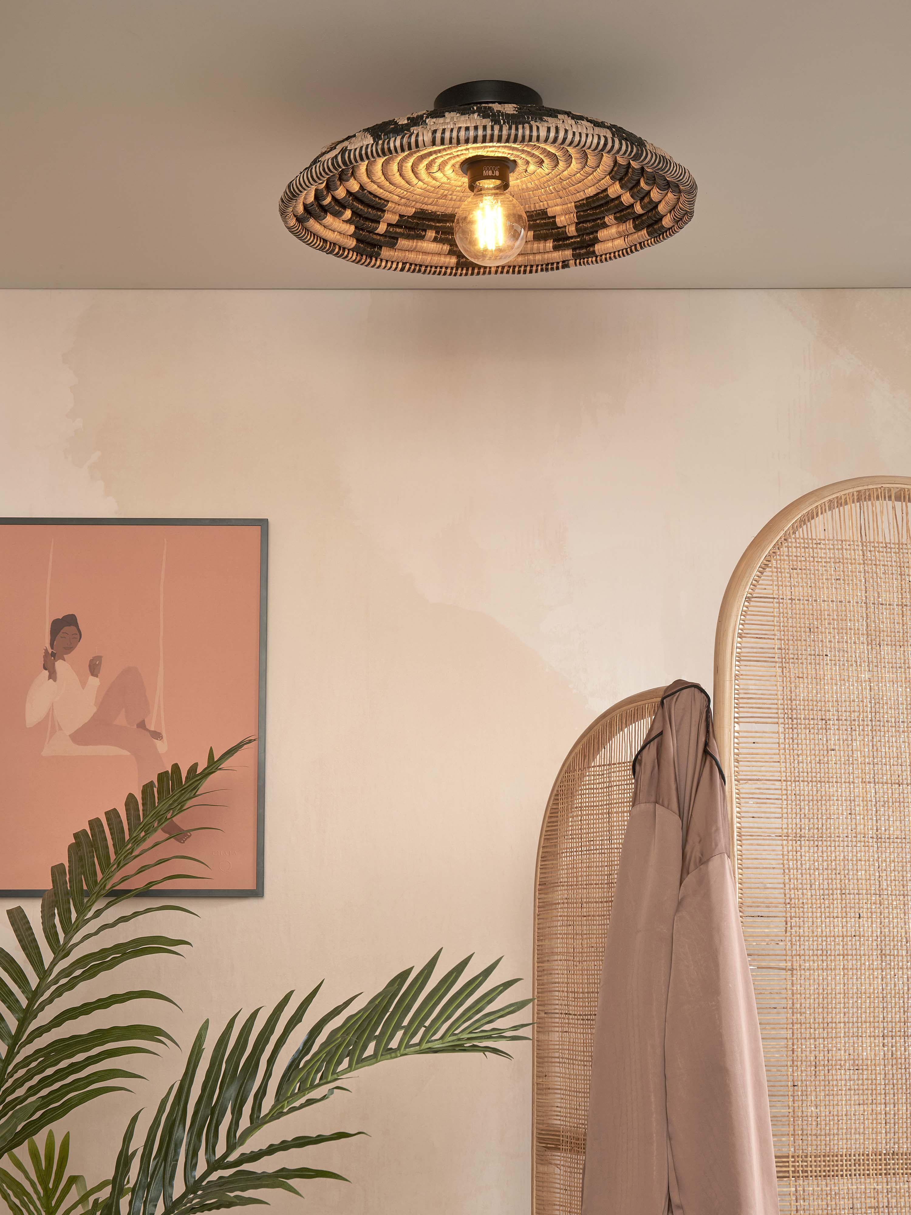 GOOD&MOJO Plafondlamp 'Andros' Zeegras, 45cm, kleur Zwart/Naturel