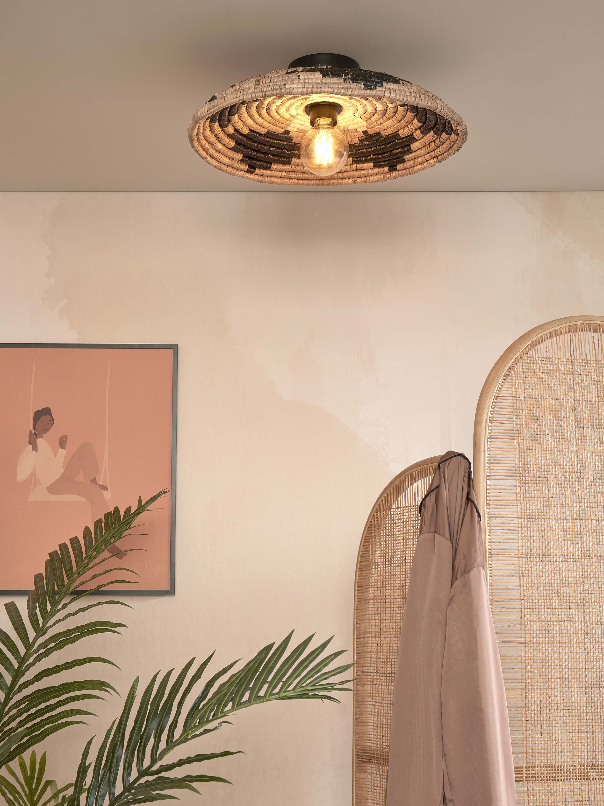 GOOD&MOJO Plafondlamp 'Andros' 45cm, kleur Zwart/Naturel/Wit