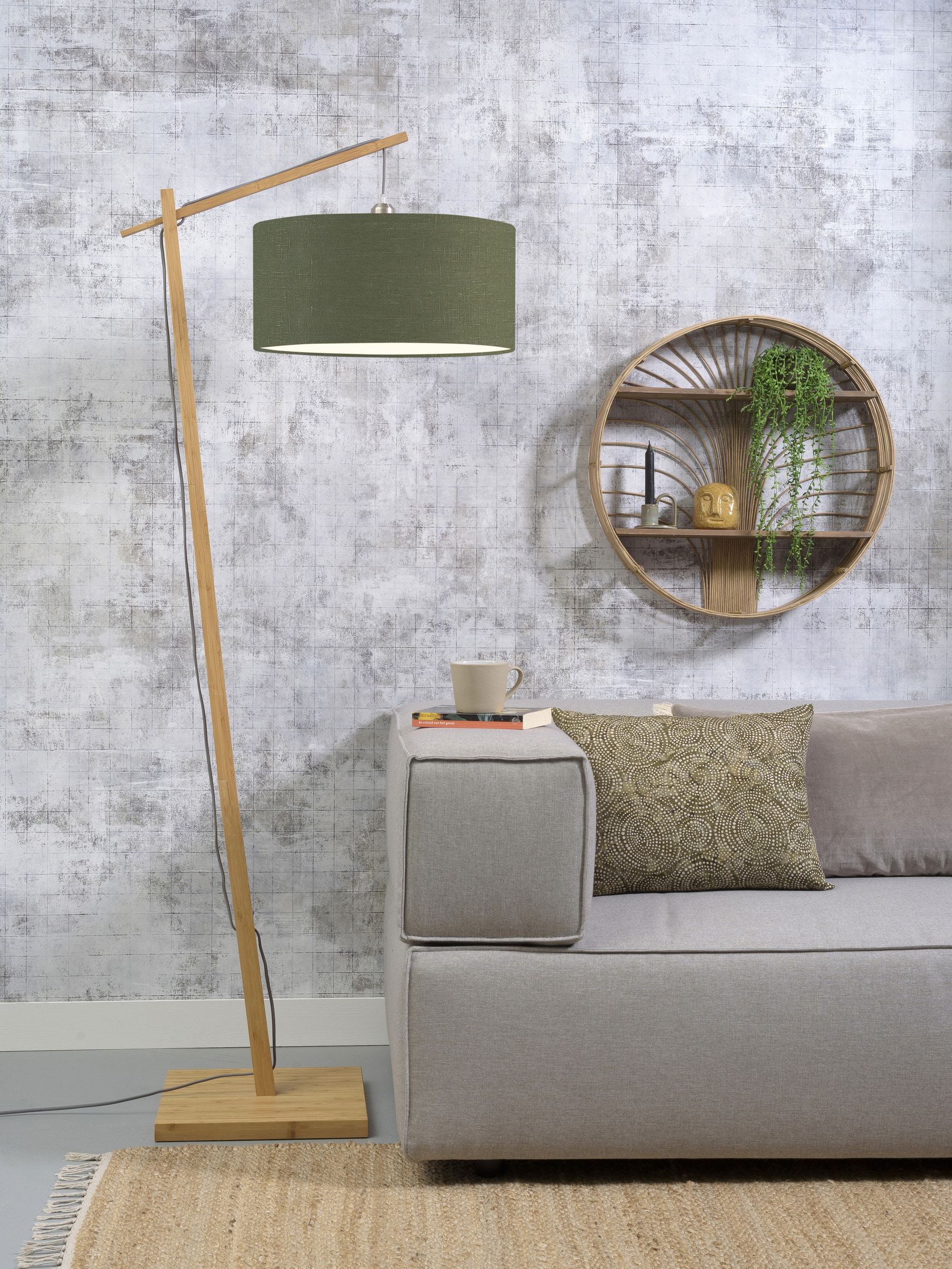 GOOD&MOJO Vloerlamp 'Andes' Bamboe en Eco linnen, 176cm, kleur Groen