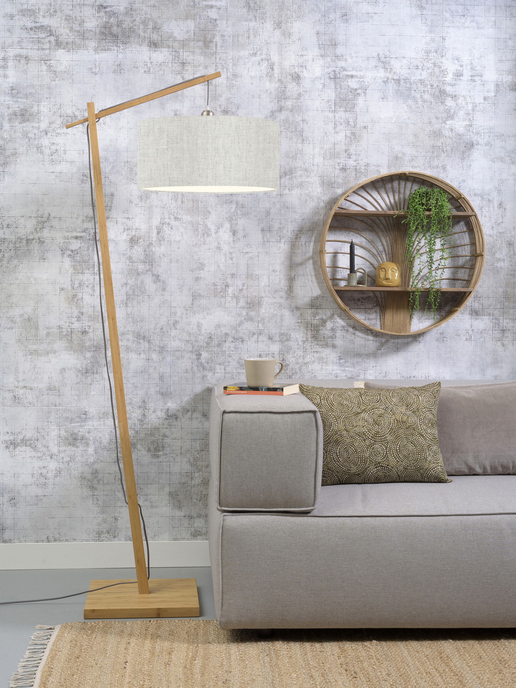 GOOD&MOJO Vloerlamp 'Andes' Bamboe en Eco linnen, 176cm, kleur Beige