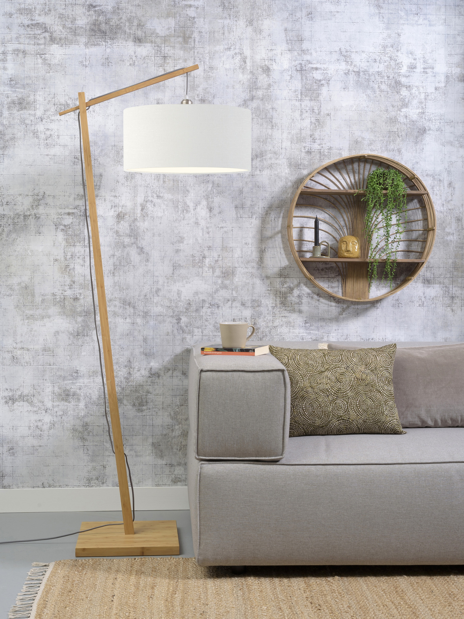 GOOD&MOJO Vloerlamp 'Andes' Bamboe en Eco linnen, 176cm, kleur Wit