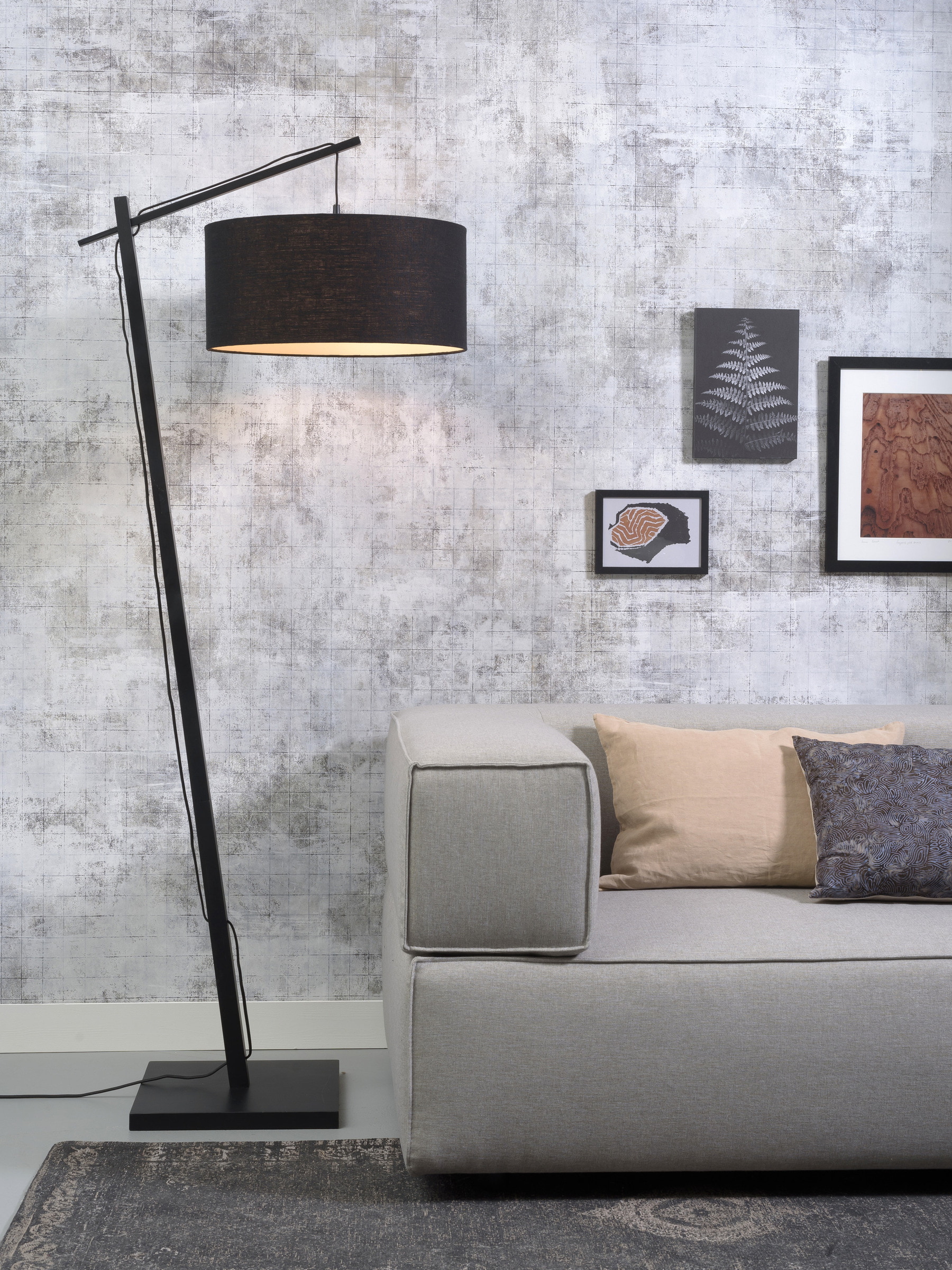 GOOD&MOJO Vloerlamp 'Andes' Bamboe en Eco linnen, 176cm, kleur Zwart
