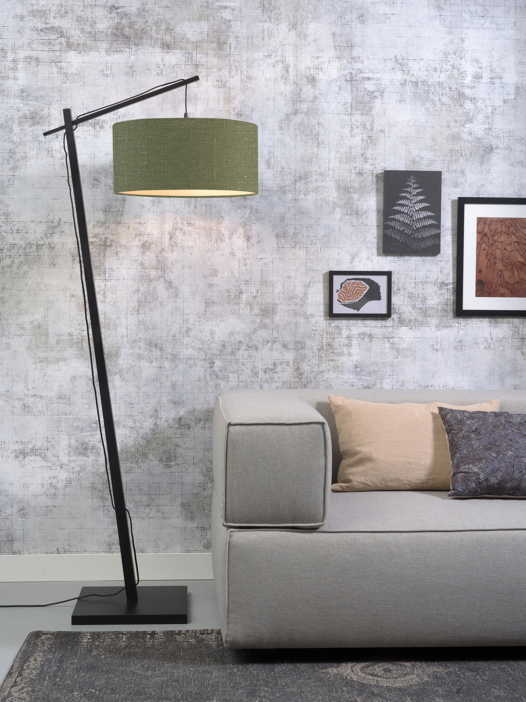 GOOD&MOJO Vloerlamp 'Andes' Bamboe en Eco linnen, 176cm, kleur Groen