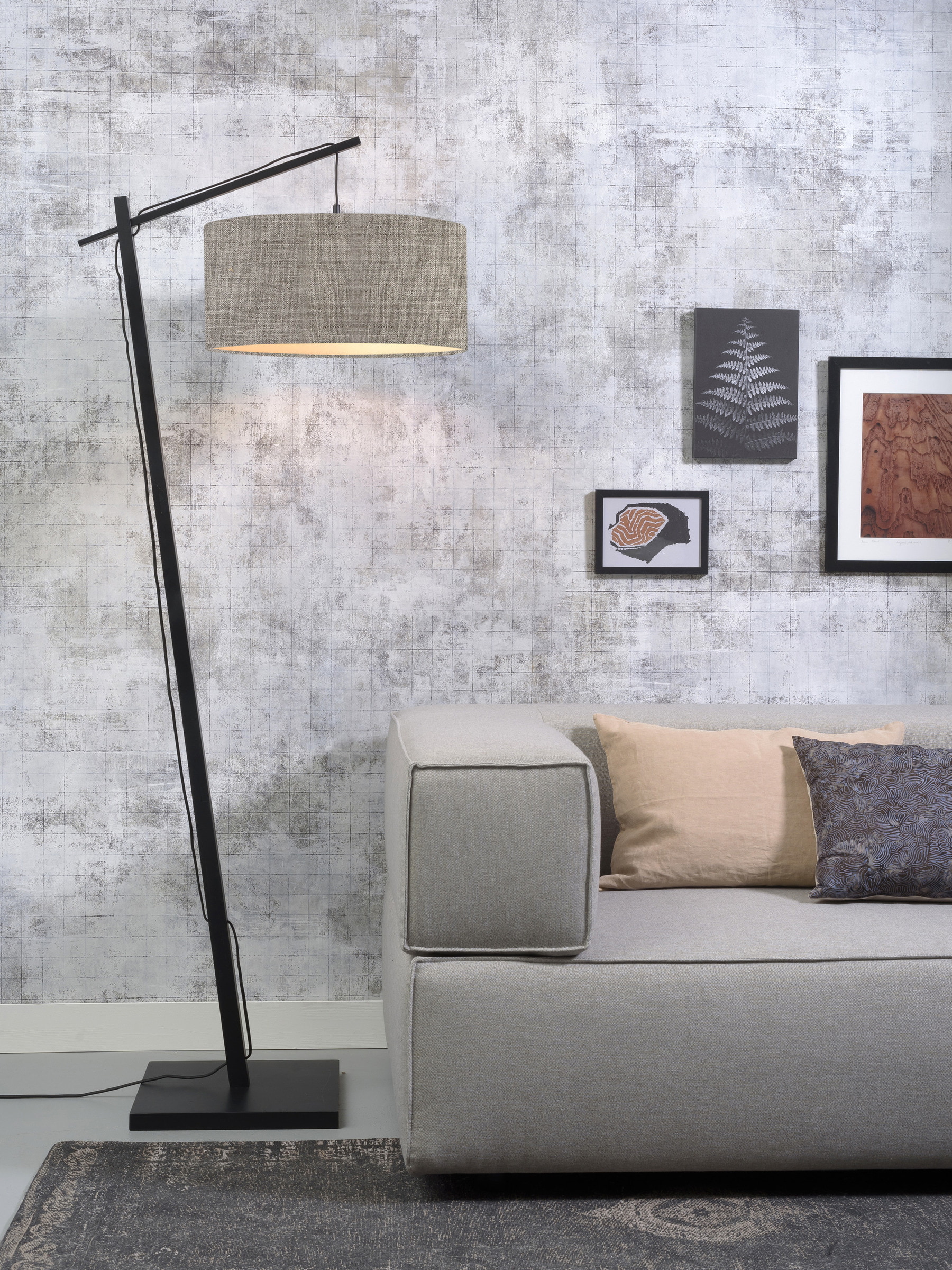 GOOD&MOJO Vloerlamp 'Andes' Bamboe en Eco linnen, 176cm, kleur Dark Linen