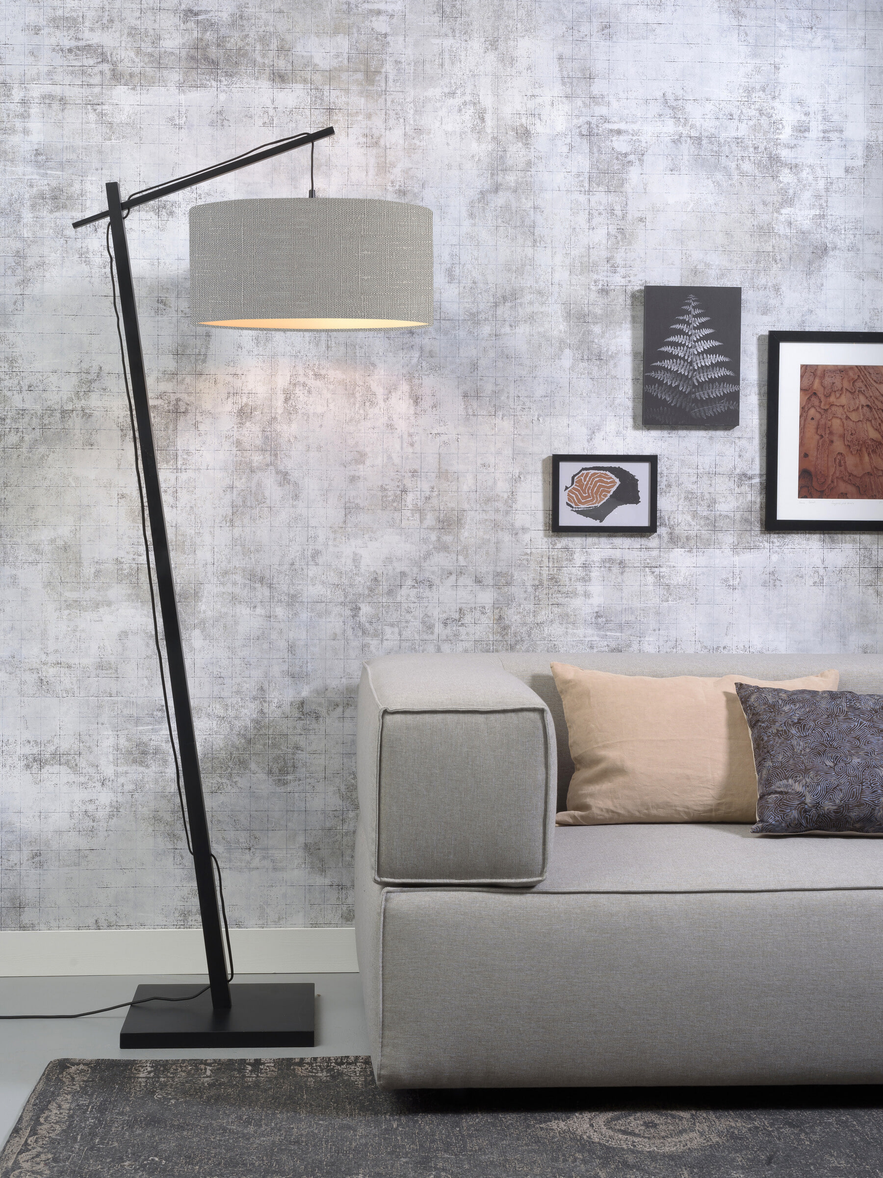 GOOD&MOJO Vloerlamp 'Andes' Bamboe en Eco linnen, 176cm, kleur Lichtgrijs
