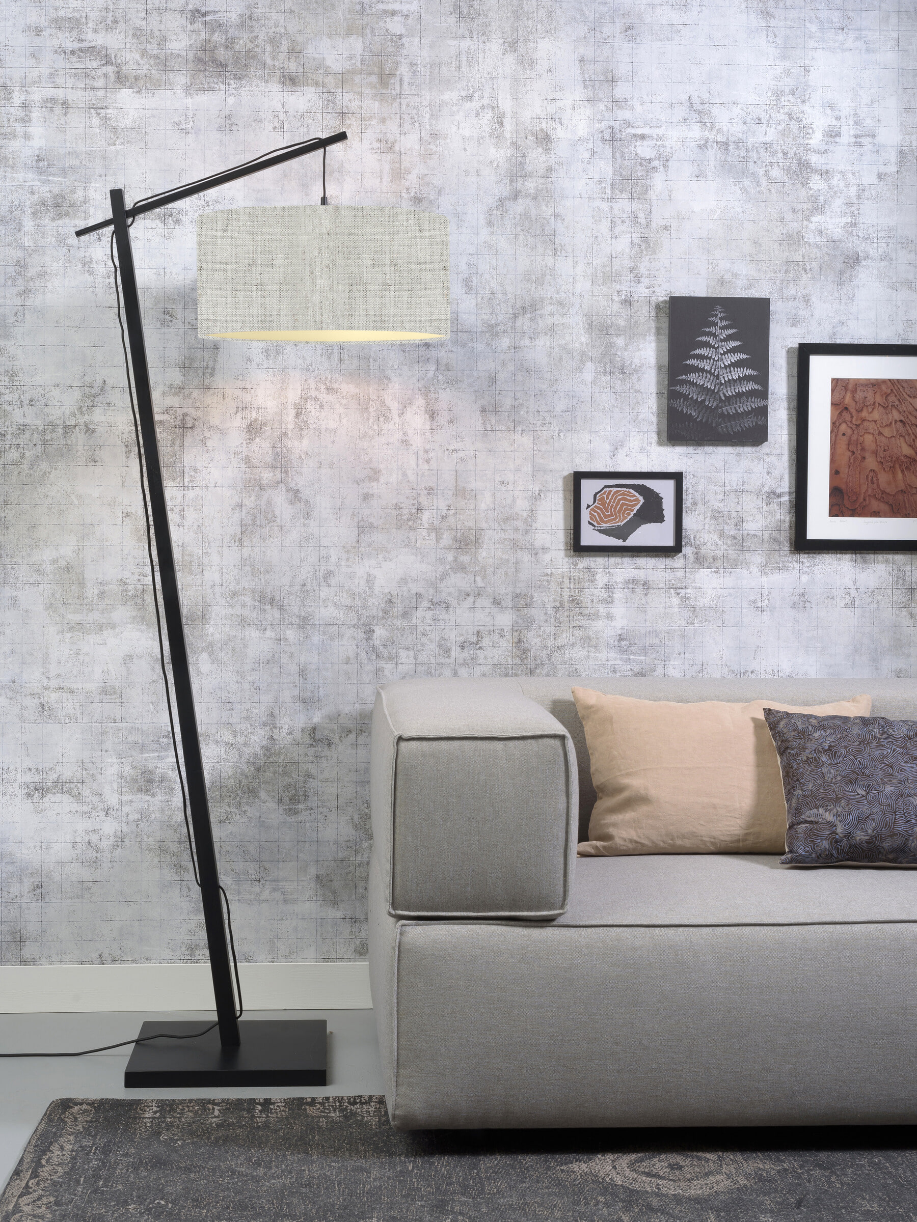 GOOD&MOJO Vloerlamp 'Andes' Bamboe en Eco linnen, 176cm, kleur Beige