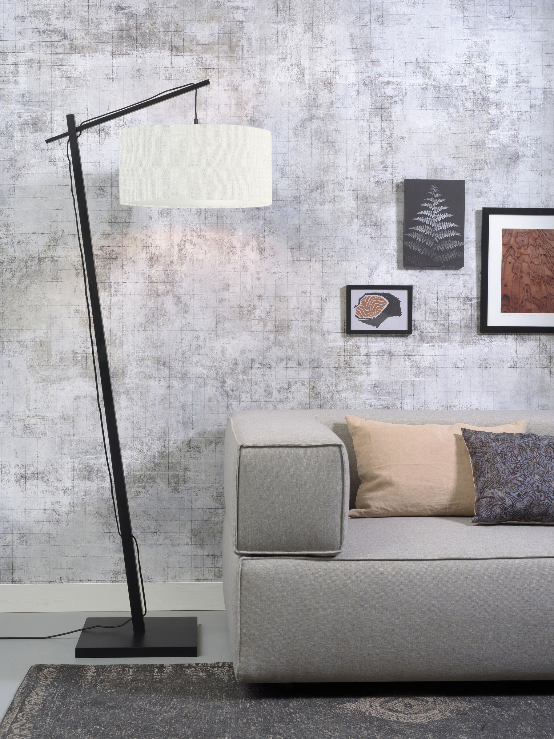 GOOD&MOJO Vloerlamp 'Andes' Bamboe en Eco linnen, 176cm, kleur Wit