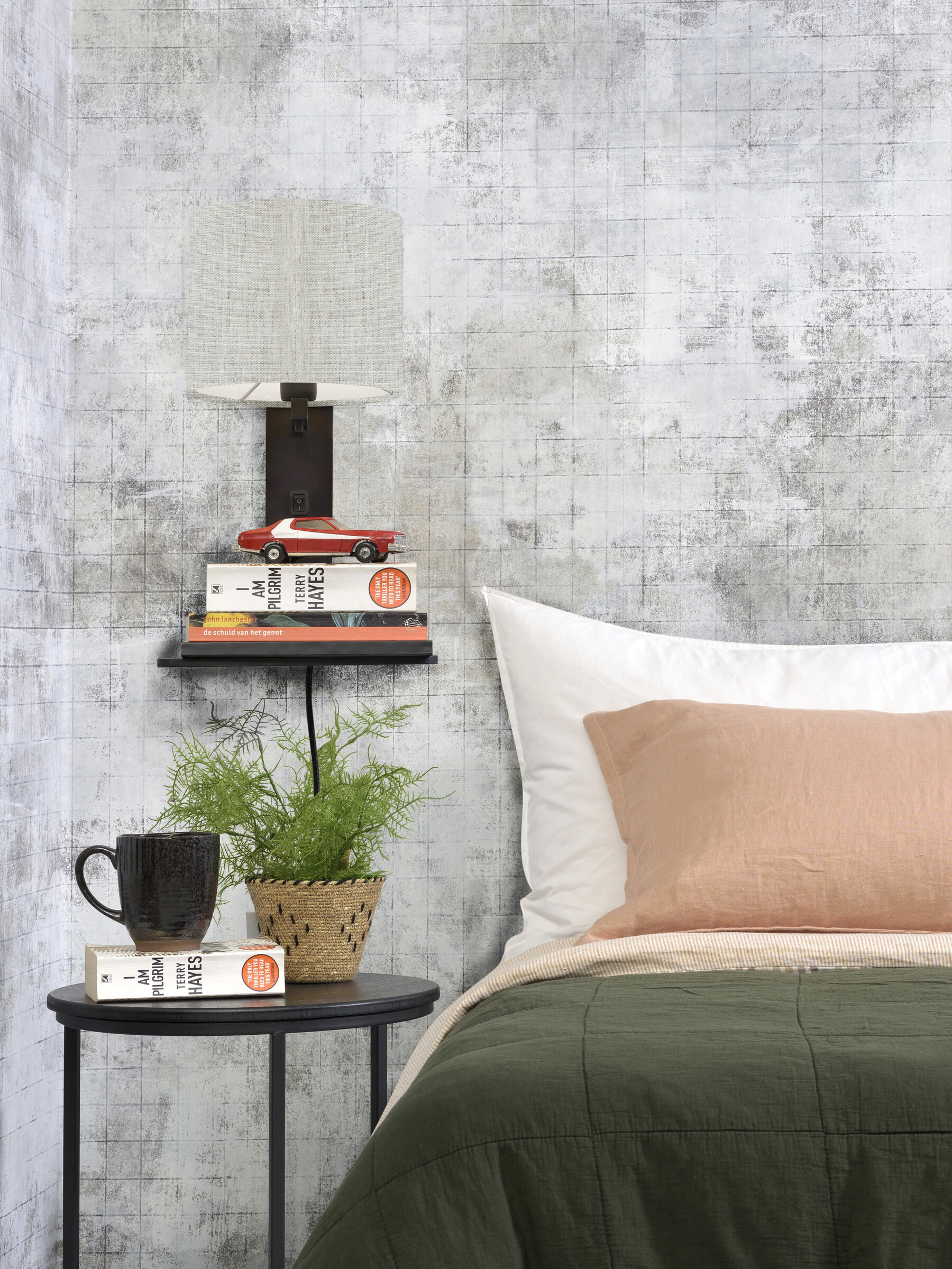 GOOD&MOJO Wandlamp 'Andes' Bamboe en Eco linnen, Met plank, kleur Beige