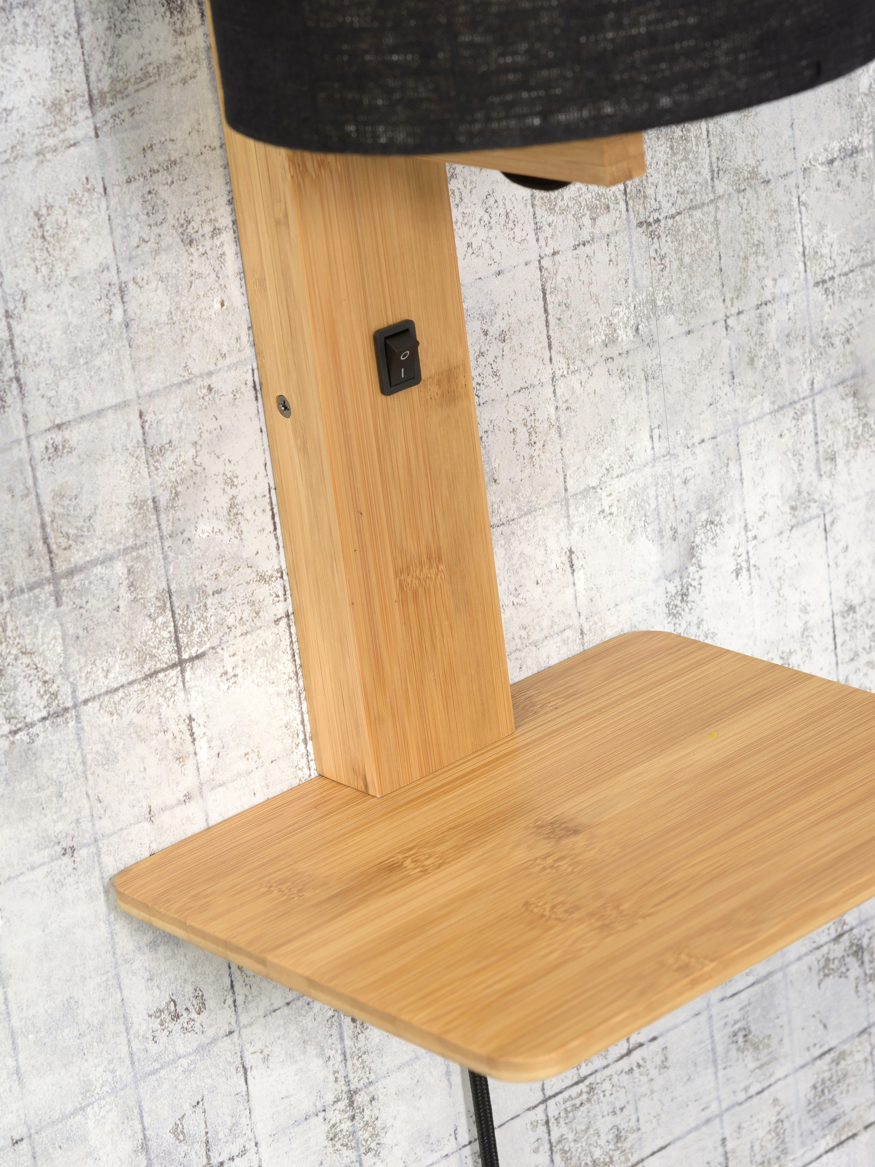 GOOD&MOJO Wandlamp 'Andes' Bamboe en Eco linnen, Met plank, kleur Denimblauw/Naturel