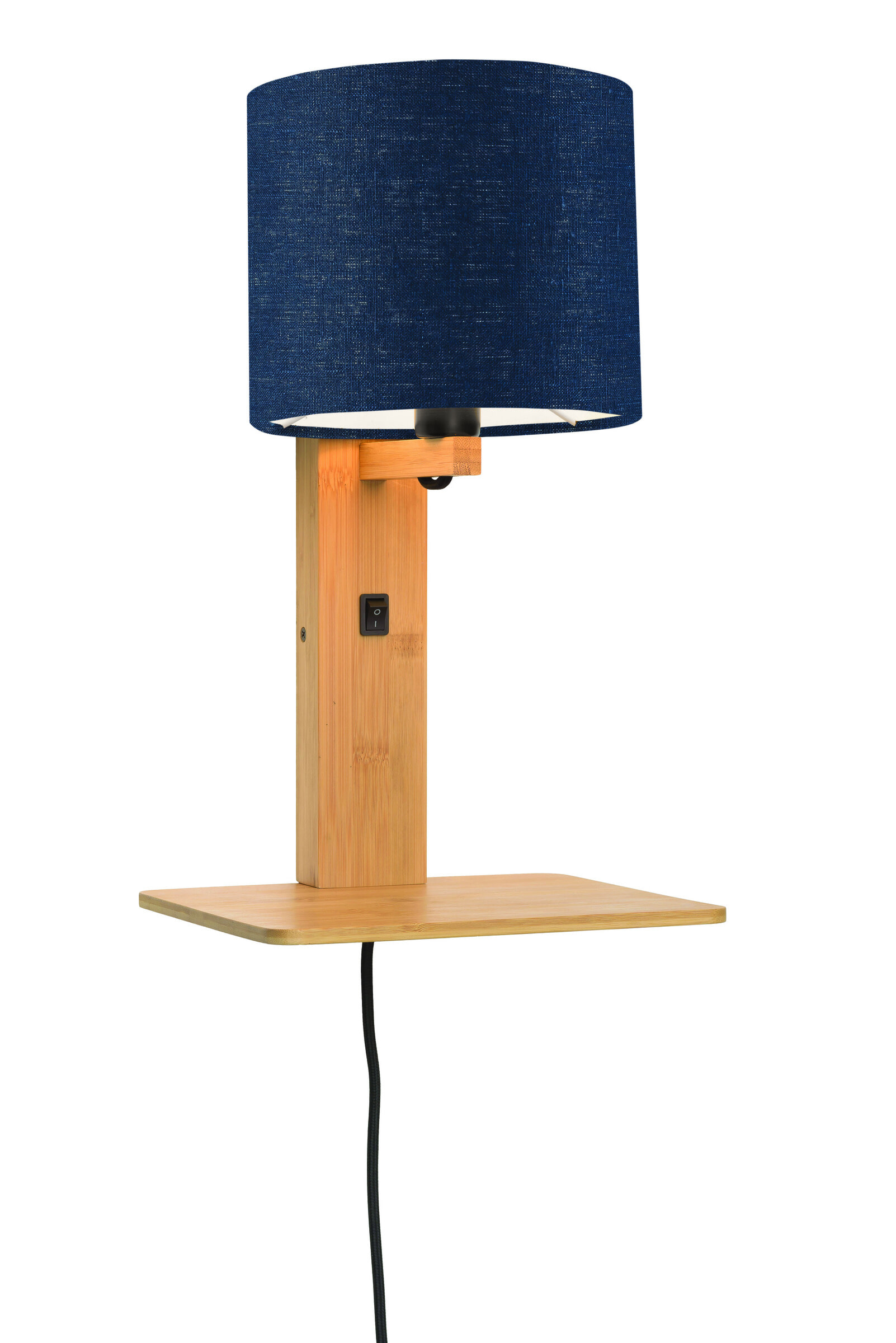 GOOD&MOJO Wandlamp 'Andes' Bamboe en Eco linnen, Met plank, kleur Denimblauw/Naturel