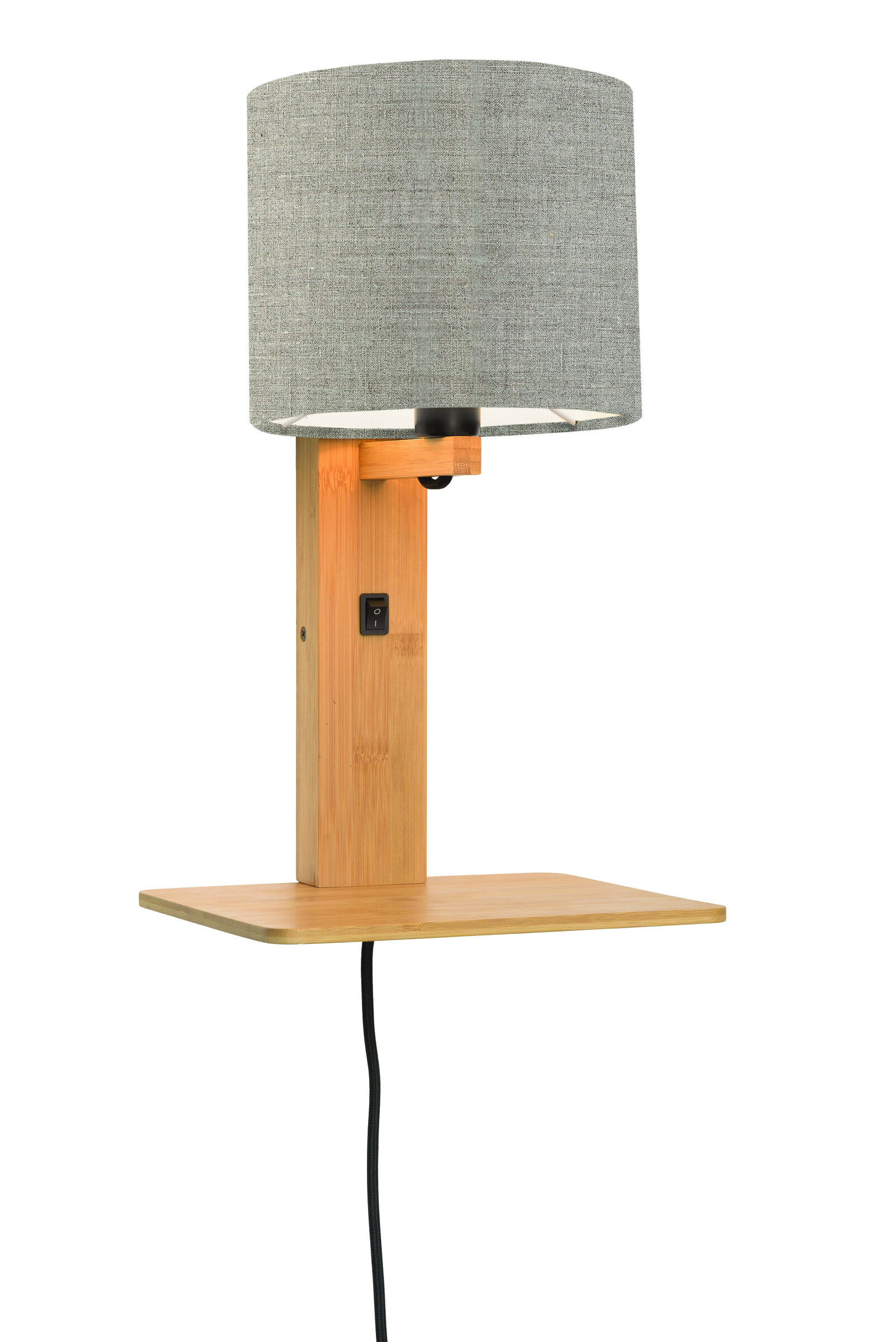 GOOD&MOJO Wandlamp 'Andes' Bamboe en Eco linnen, Met plank, kleur Donkerbeige/Naturel