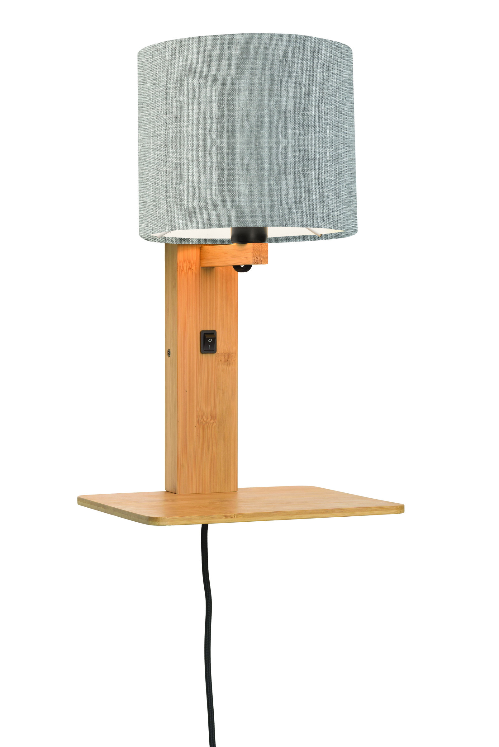 GOOD&MOJO Wandlamp 'Andes' Bamboe en Eco linnen, Met plank, kleur Lichtgrijs/Naturel