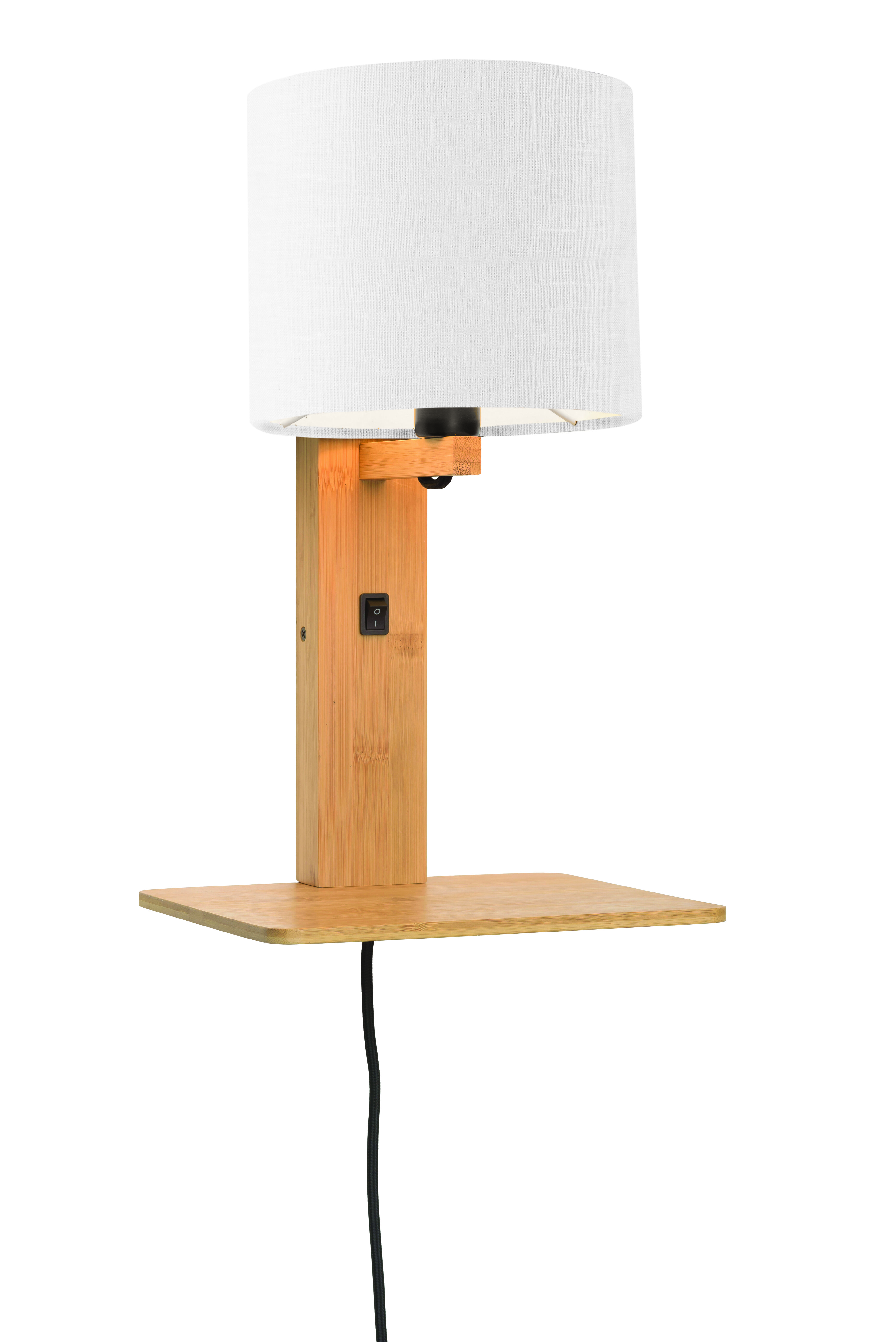 GOOD&MOJO Wandlamp 'Andes' Bamboe en Eco linnen, Met plank, kleur Wit/Naturel