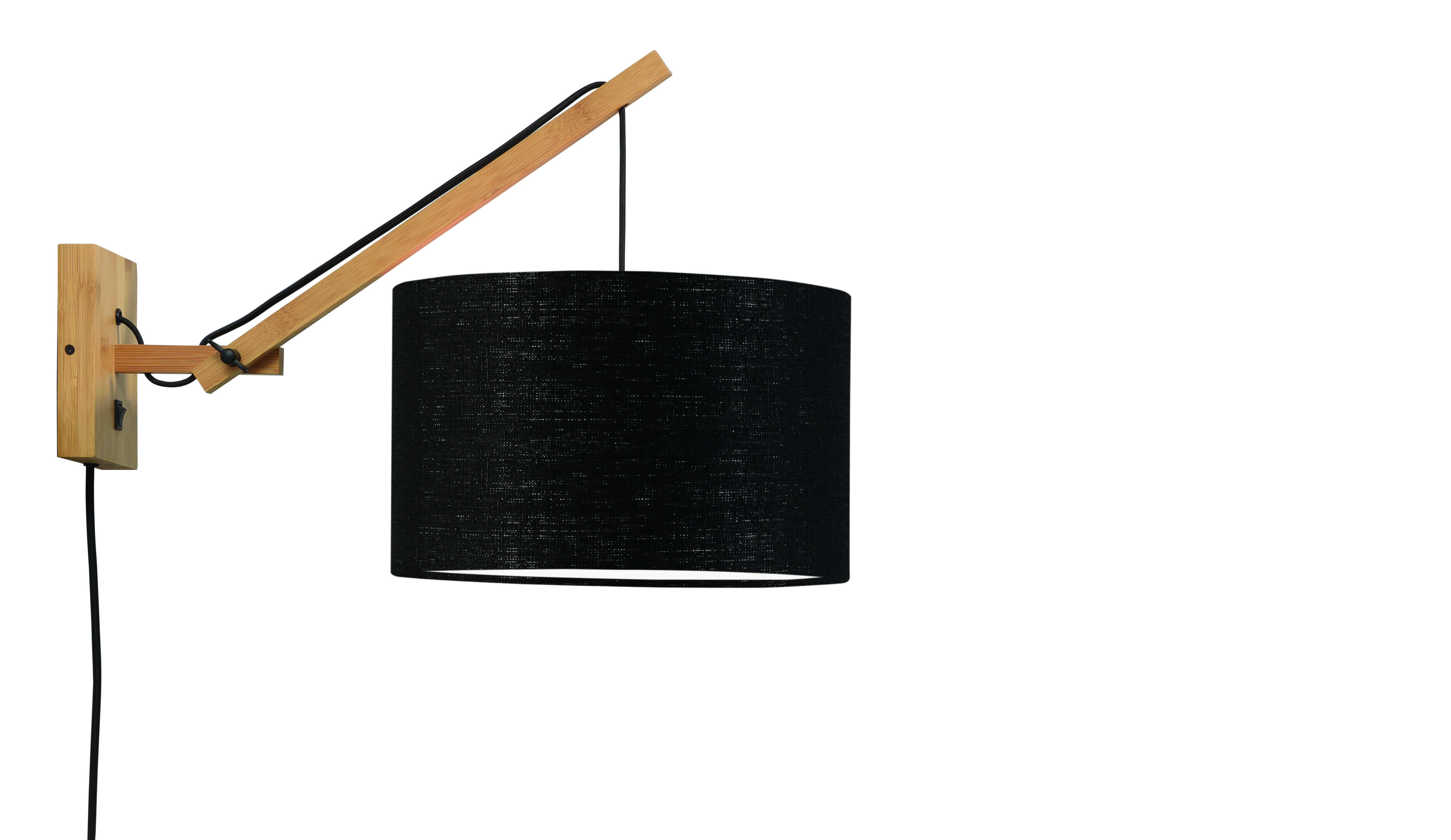 GOOD&MOJO Wandlamp 'Andes' Small, Bamboe en Eco linnen, kleur Zwart/Naturel