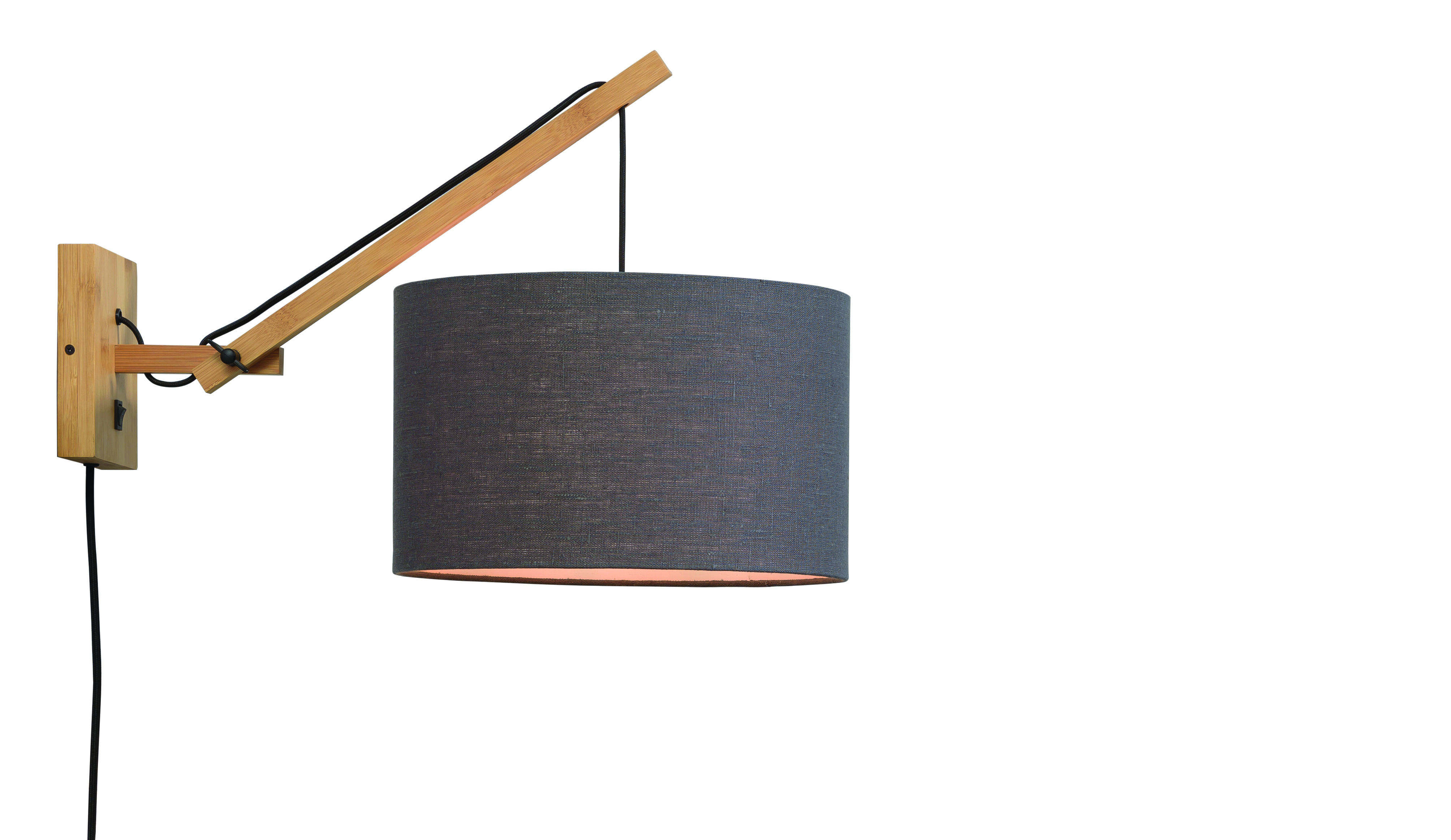 GOOD&MOJO Wandlamp 'Andes' Small, Bamboe en Eco linnen, kleur Donkergrijs/Naturel