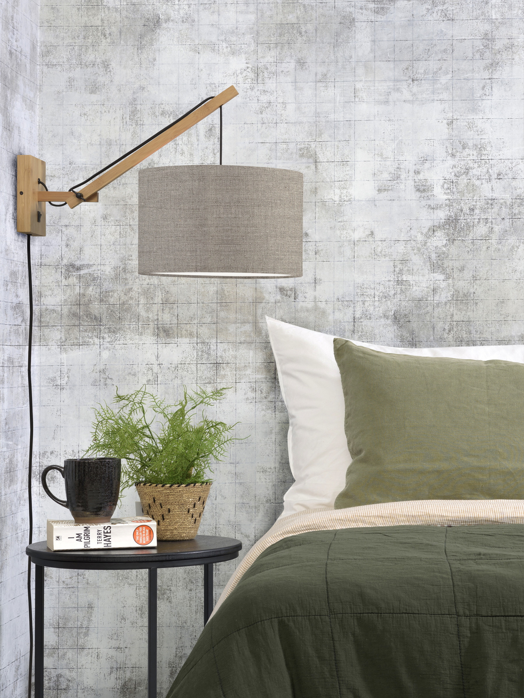 GOOD&MOJO Wandlamp 'Andes' Small, Bamboe en Eco linnen, kleur Donkerbeige/Naturel