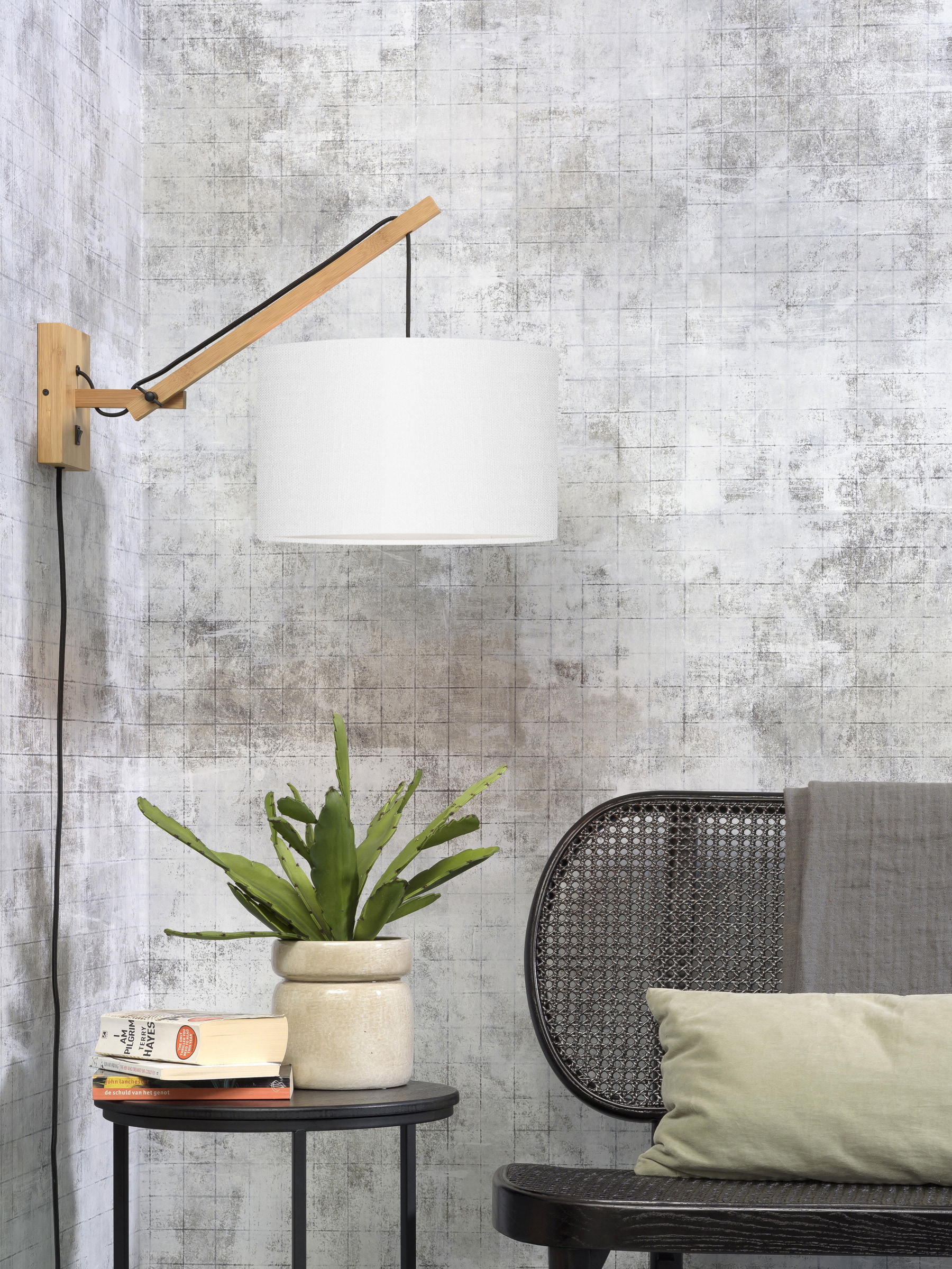 GOOD&MOJO Wandlamp 'Andes' Small, Bamboe en Eco linnen, kleur Wit/Naturel