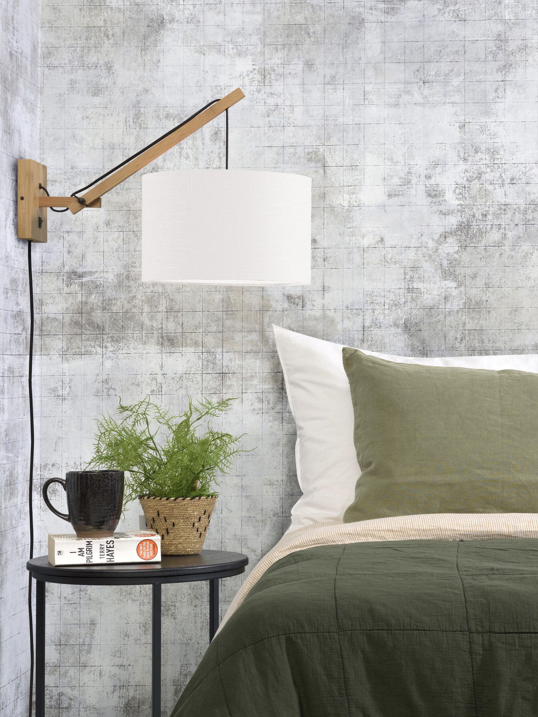 GOOD&MOJO Wandlamp 'Andes' Small, Bamboe en Eco linnen, kleur Wit/Naturel