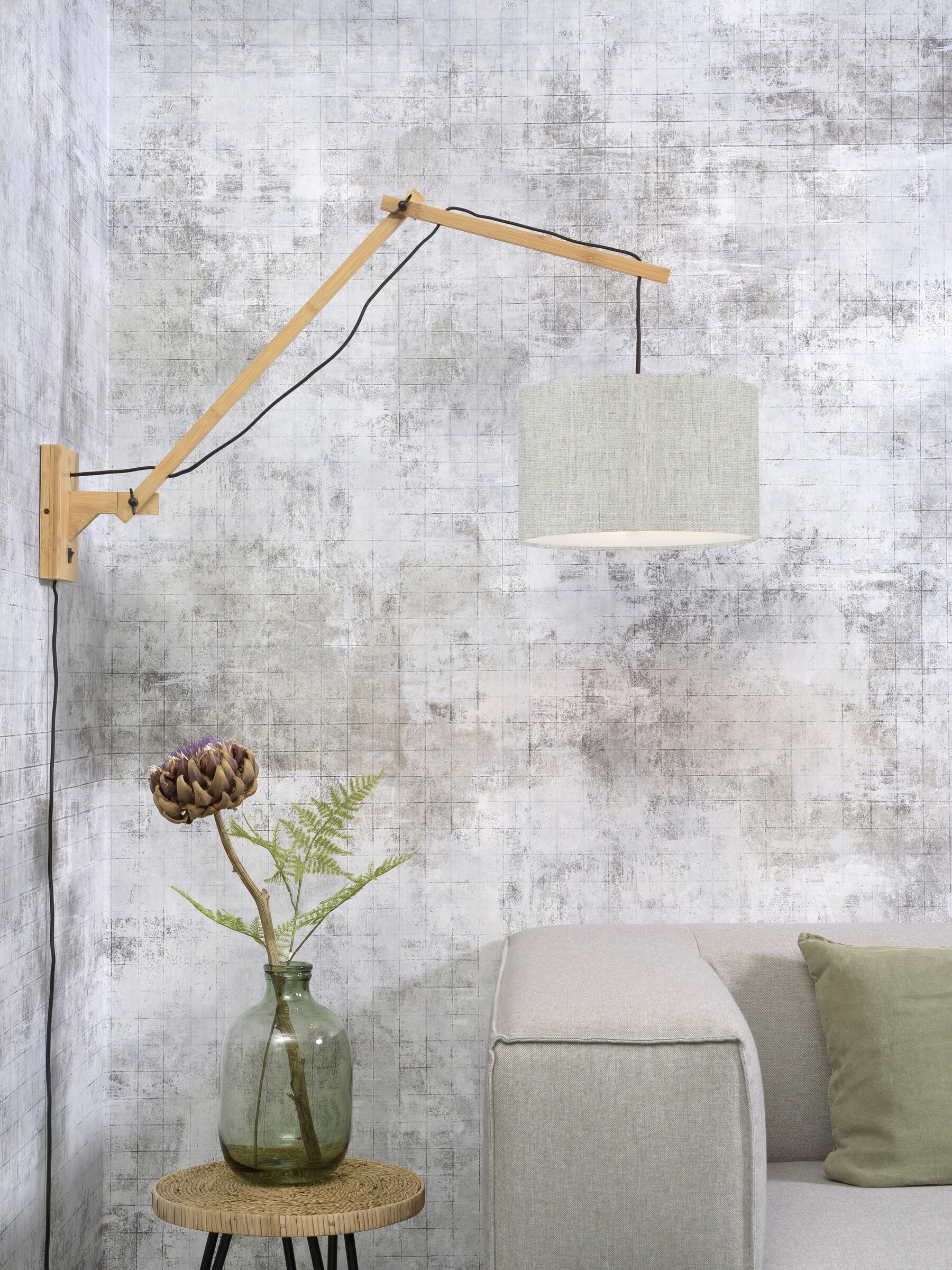 GOOD&MOJO Wandlamp 'Andes' Large, Bamboe en Eco linnen, kleur Beige/Naturel