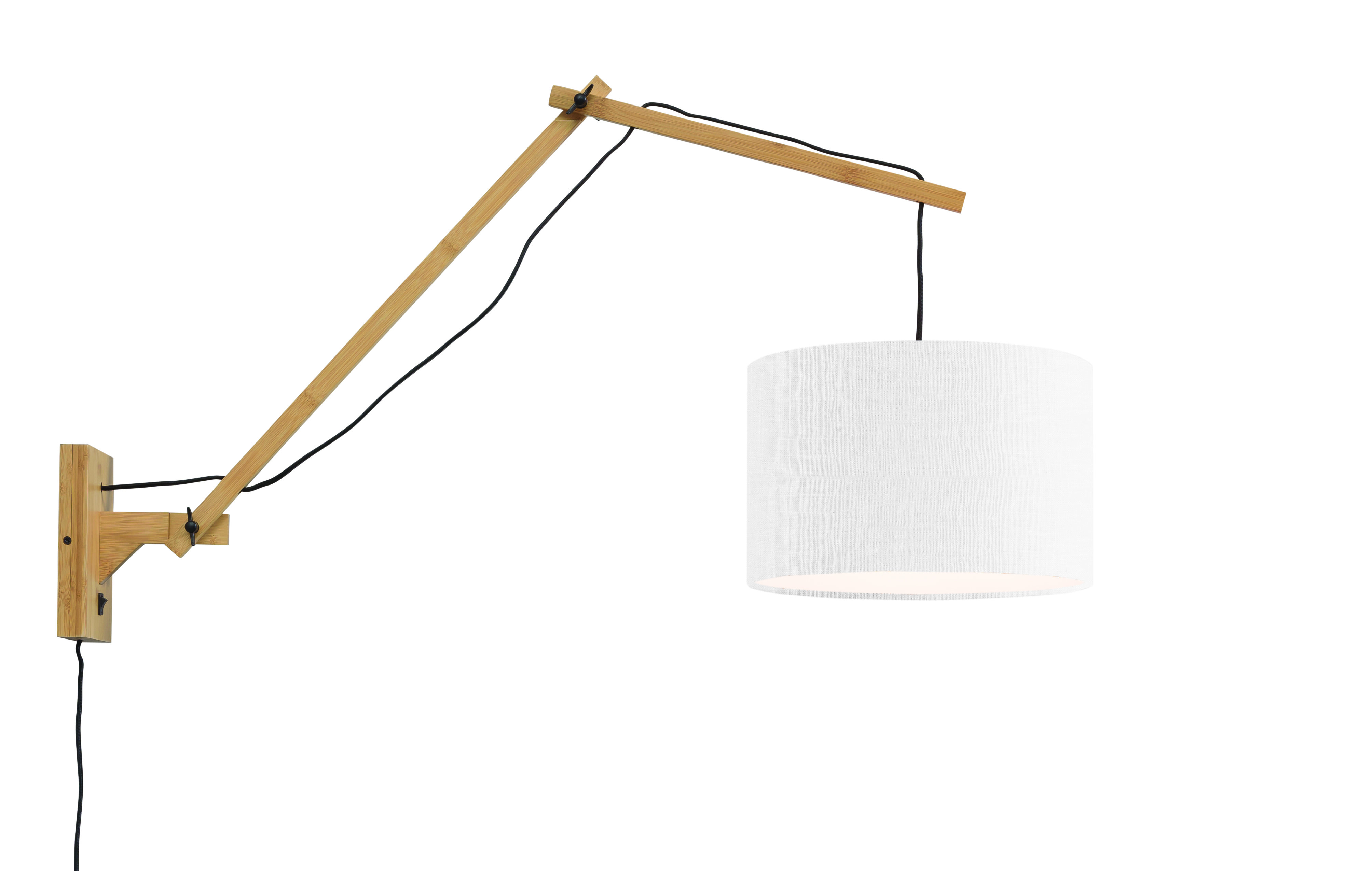 GOOD&MOJO Wandlamp 'Andes' Large, Bamboe en Eco linnen, kleur Wit/Naturel