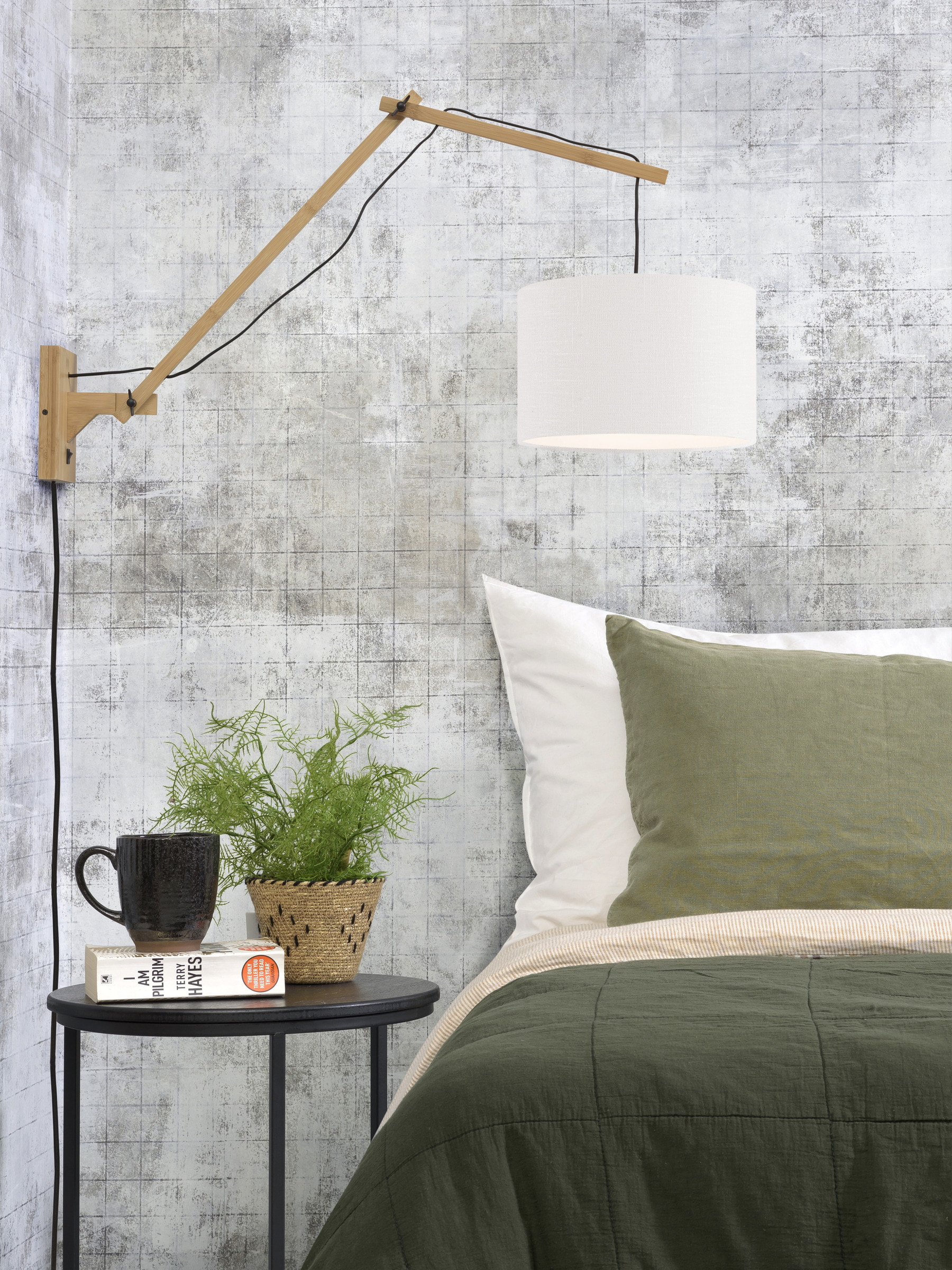GOOD&MOJO Wandlamp 'Andes' Large, Bamboe en Eco linnen, kleur Wit/Naturel