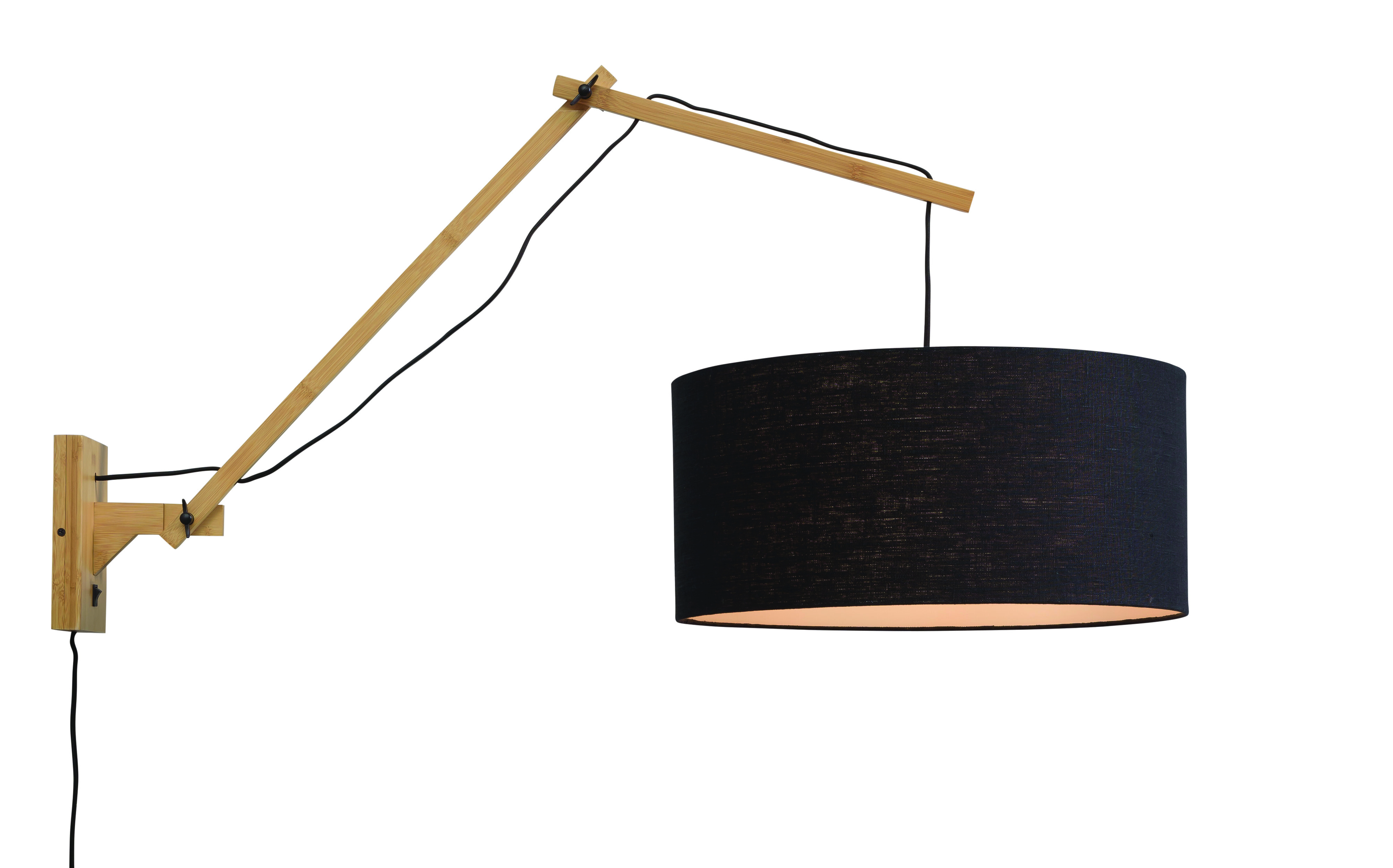 GOOD&MOJO Wandlamp 'Andes' Large, Bamboe en Eco linnen, kleur Zwart/Naturel