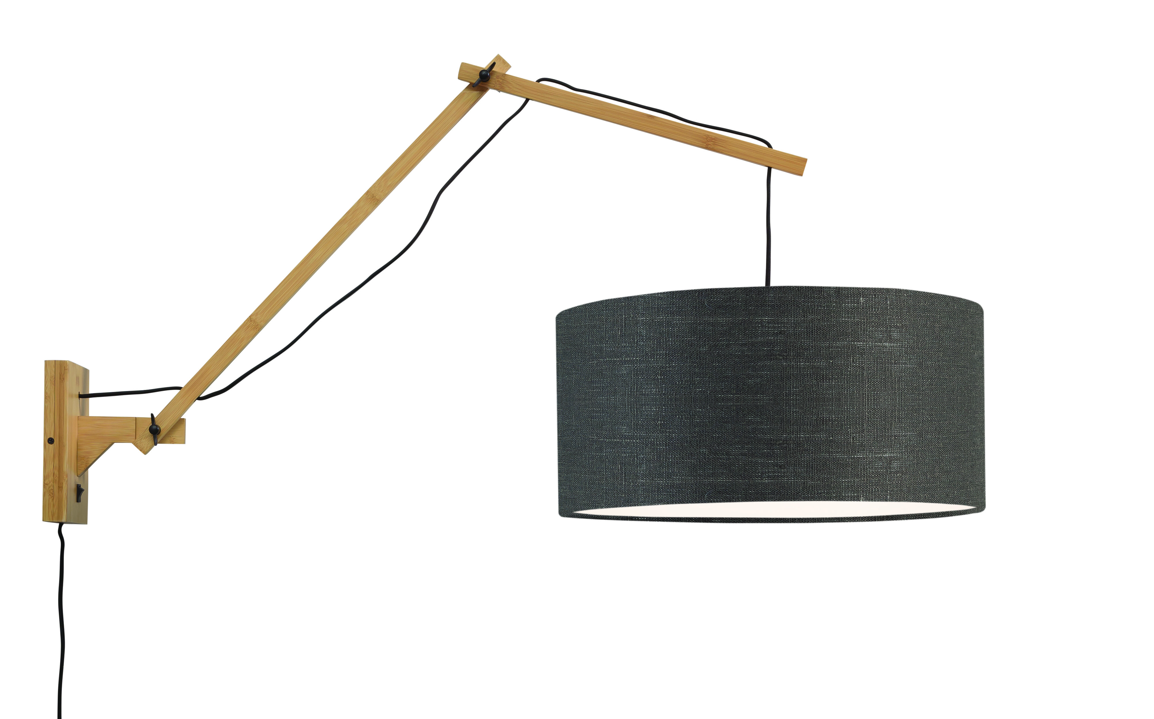 GOOD&MOJO Wandlamp 'Andes' Large, Bamboe en Eco linnen, kleur Donkergrijs/Naturel