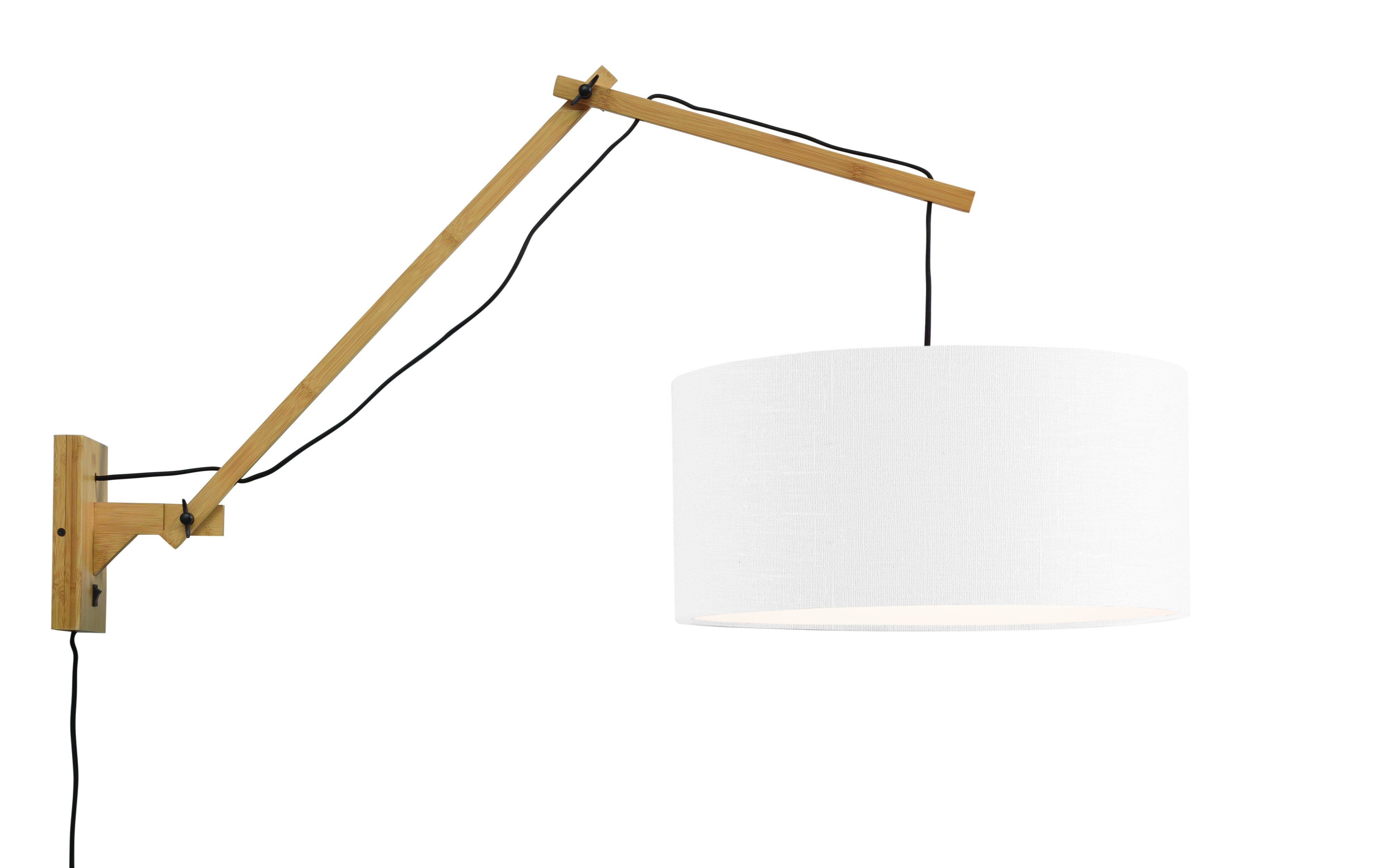 GOOD&MOJO Wandlamp 'Andes' Large, Bamboe en Eco linnen, kleur Wit/Naturel