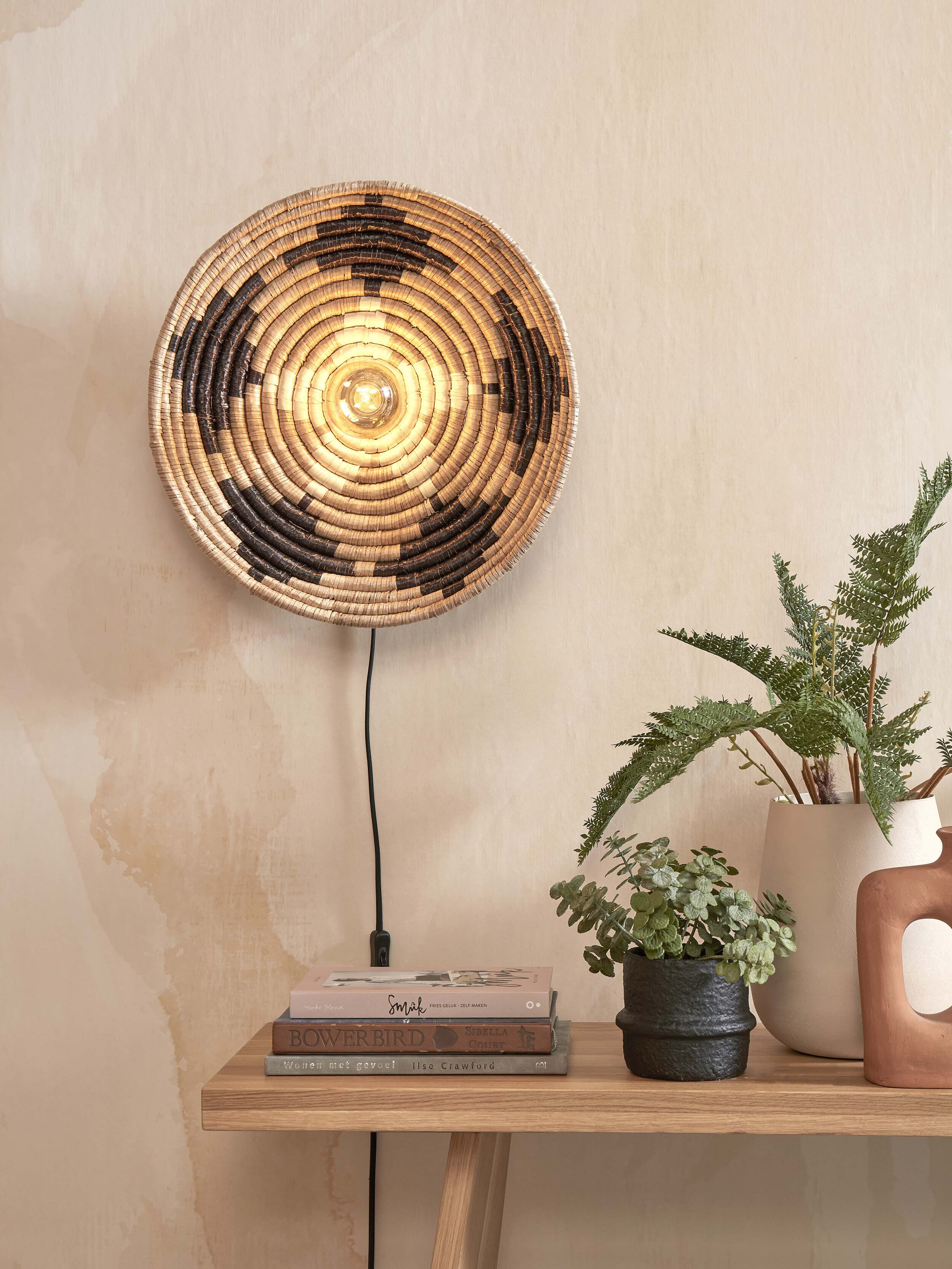 GOOD&MOJO Wandlamp 'Andros' 45cm, kleur Zwart/Naturel/Wit