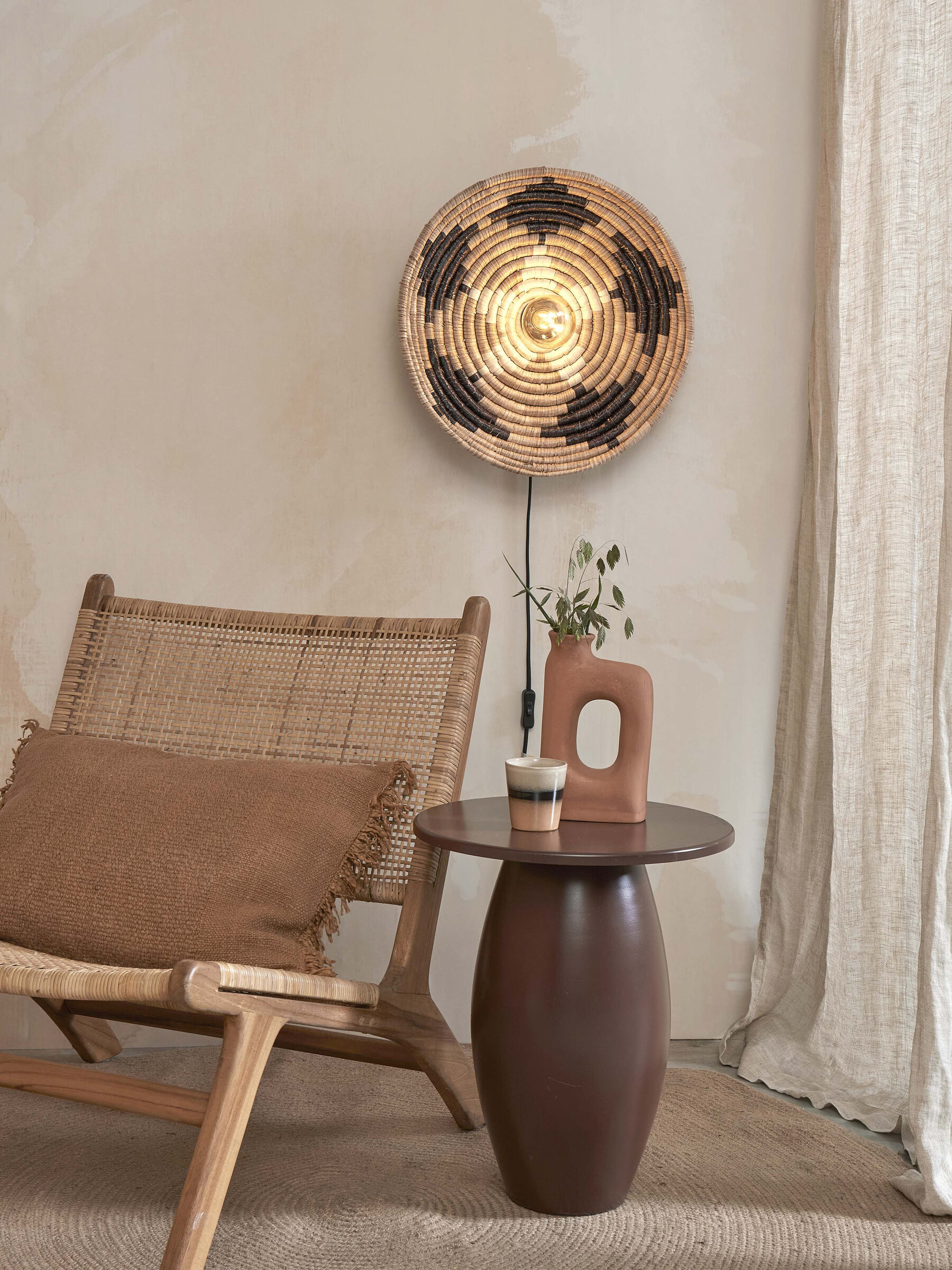GOOD&MOJO Wandlamp 'Andros' 45cm, kleur Zwart/Naturel/Wit